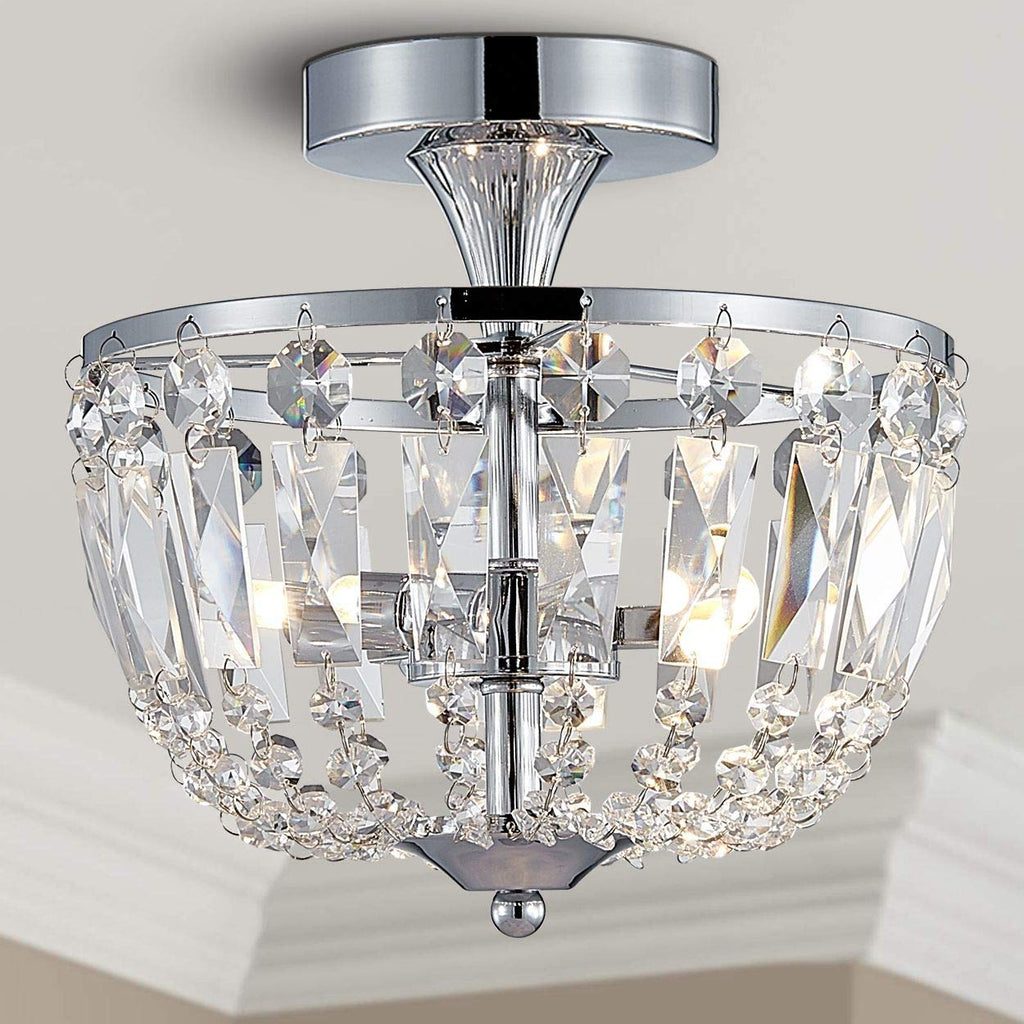 Bestier Modern Chrome Crystal Semi Flushmount Chandelier - 3-Light G9