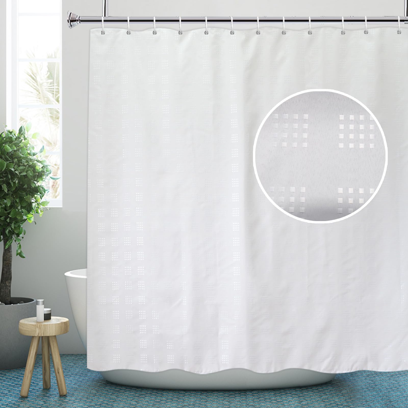 Jolof Store Extra Long White Textured Shower Curtain - 220cm Drop