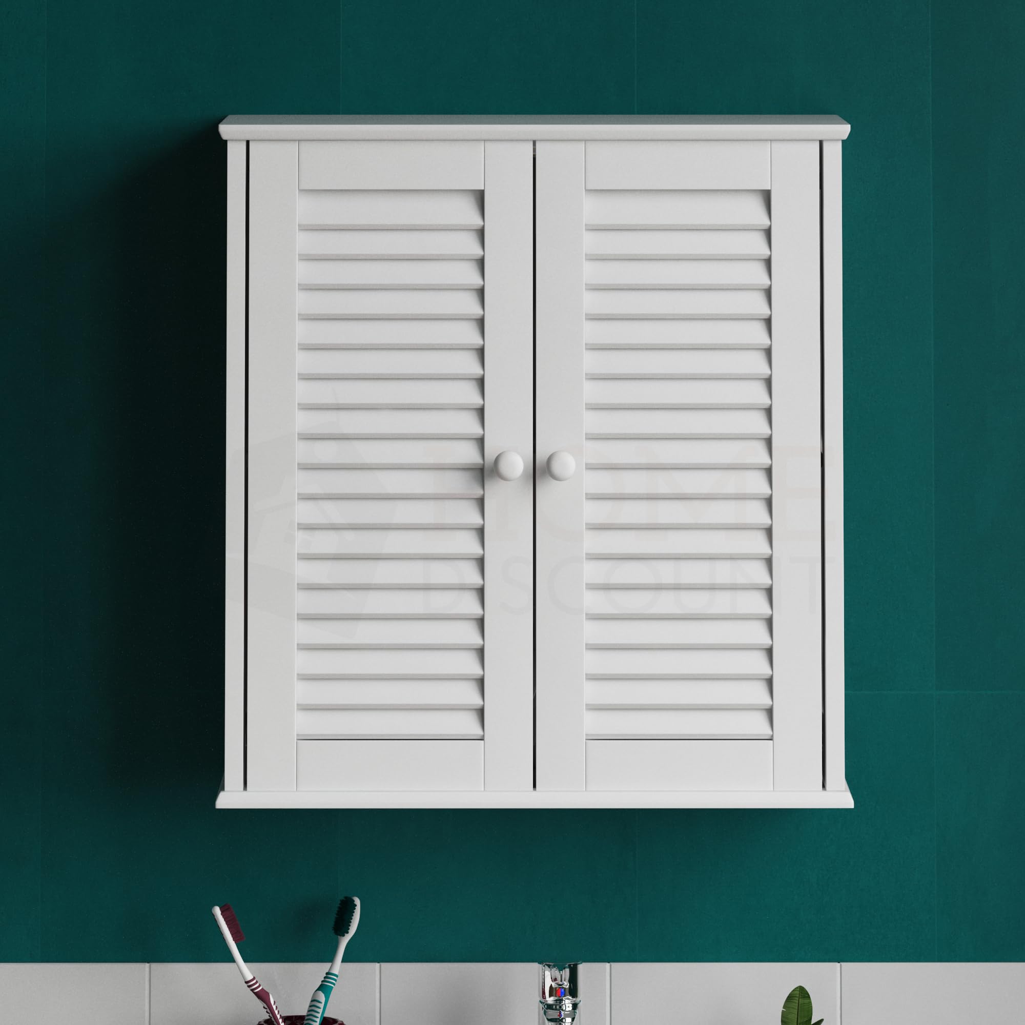 Bath Vida Double Door Shutter Bathroom Cabinet | Wall Mounted White MDF
