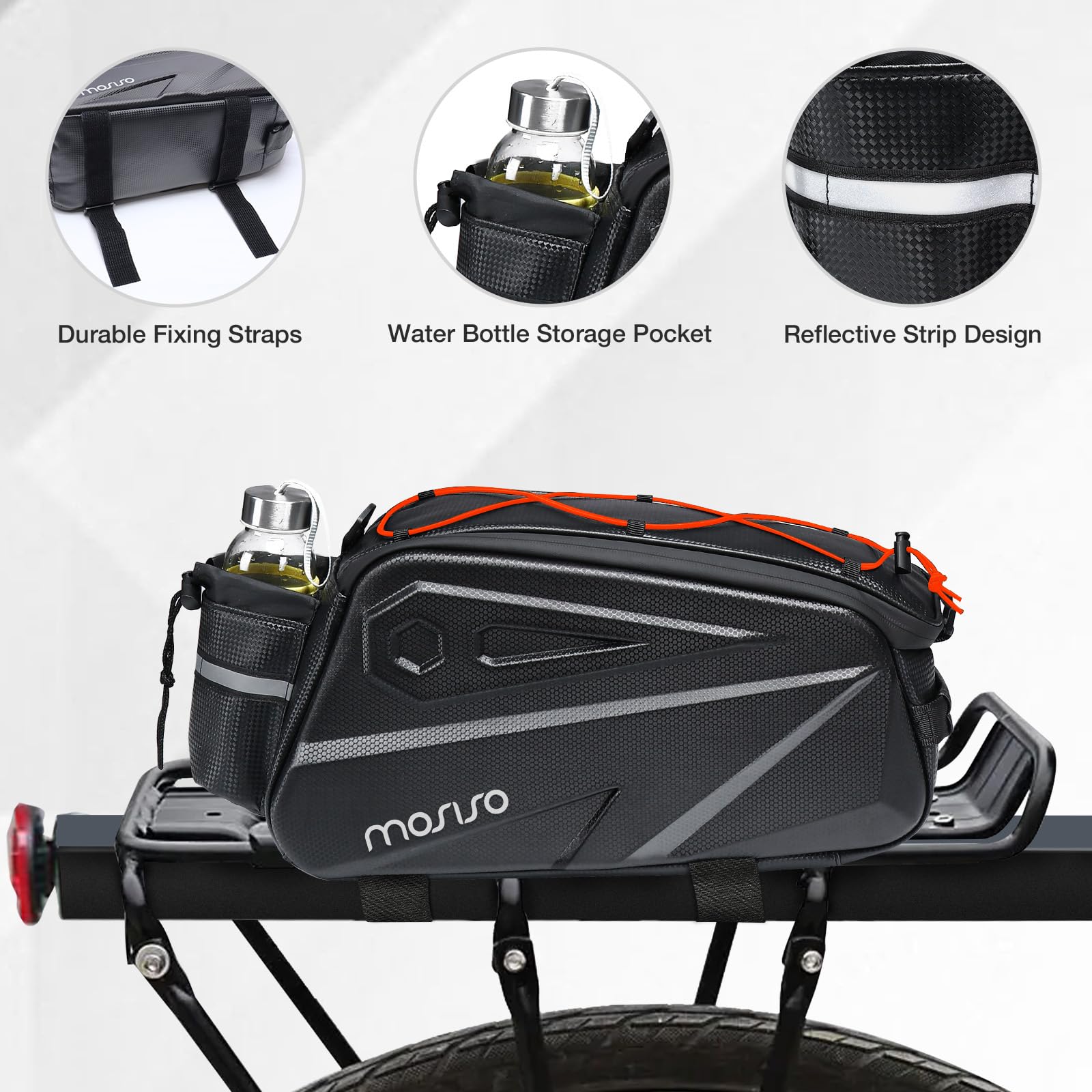 MOSISO 14L Waterproof Bike Rack Bag – EVA Rear Seat Trunk Pannier, Black