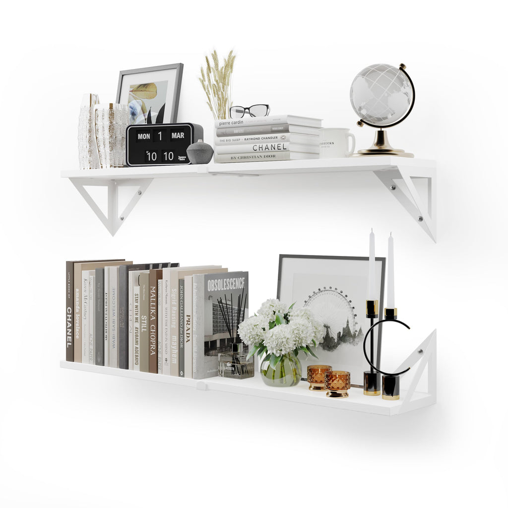 CASSA Floating Wall Shelves Set of 3 – Rustic Paulownia Wood Bookcase