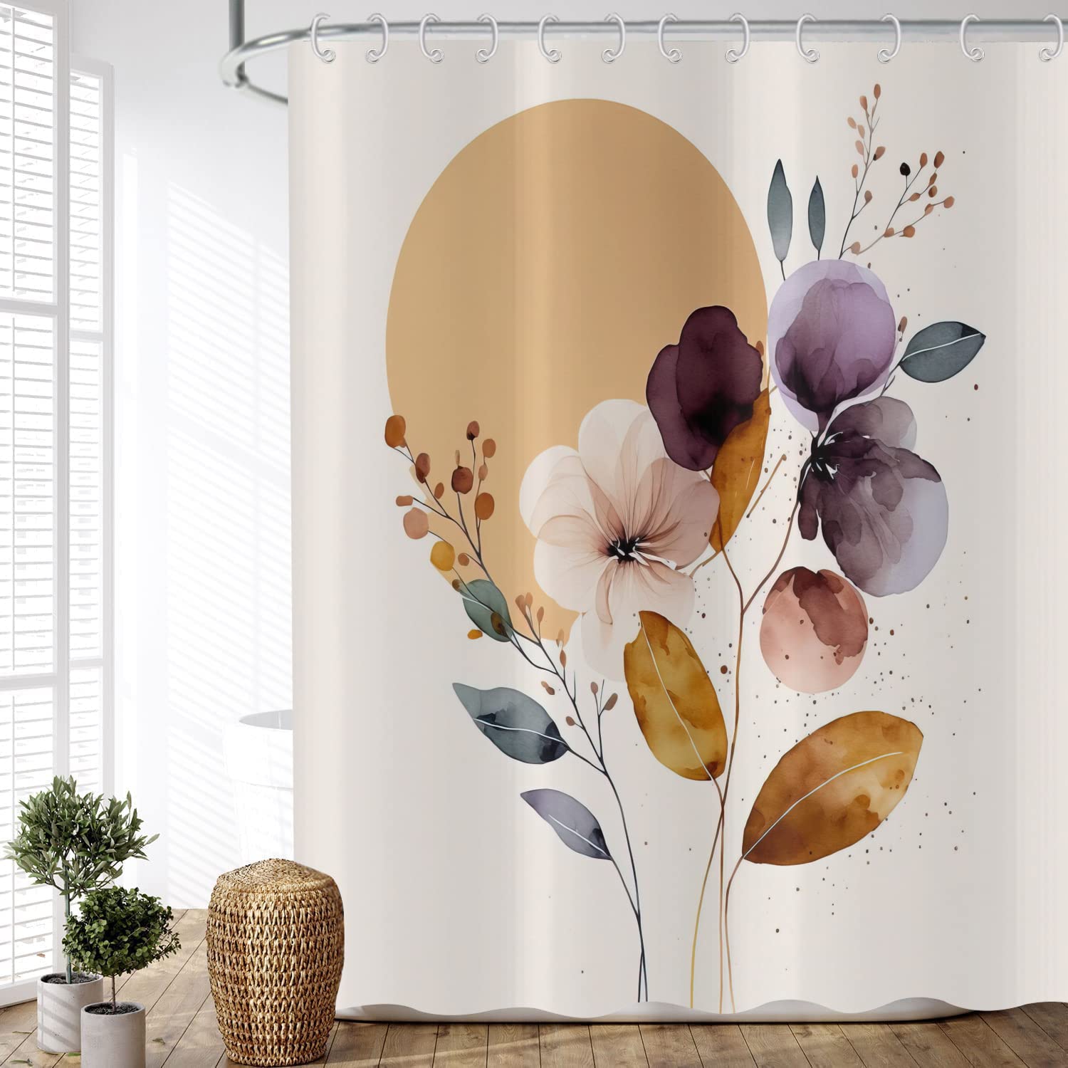 Boho Shower Curtain – Abstract Floral Waterproof Textile