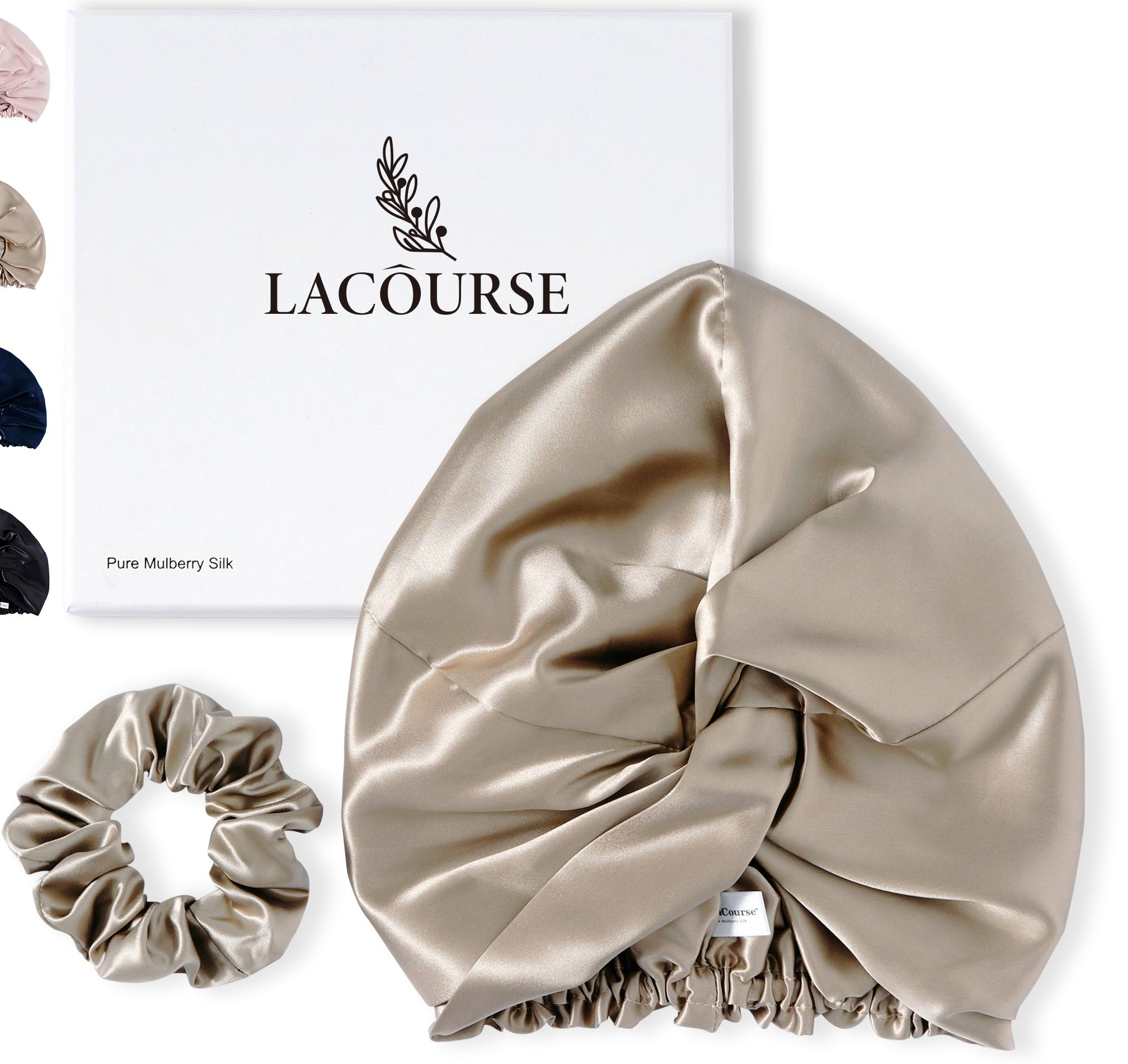 LaCourse 22Momme Mulberry Silk Bonnet – Double-Layered Hair Wrap, Caramel