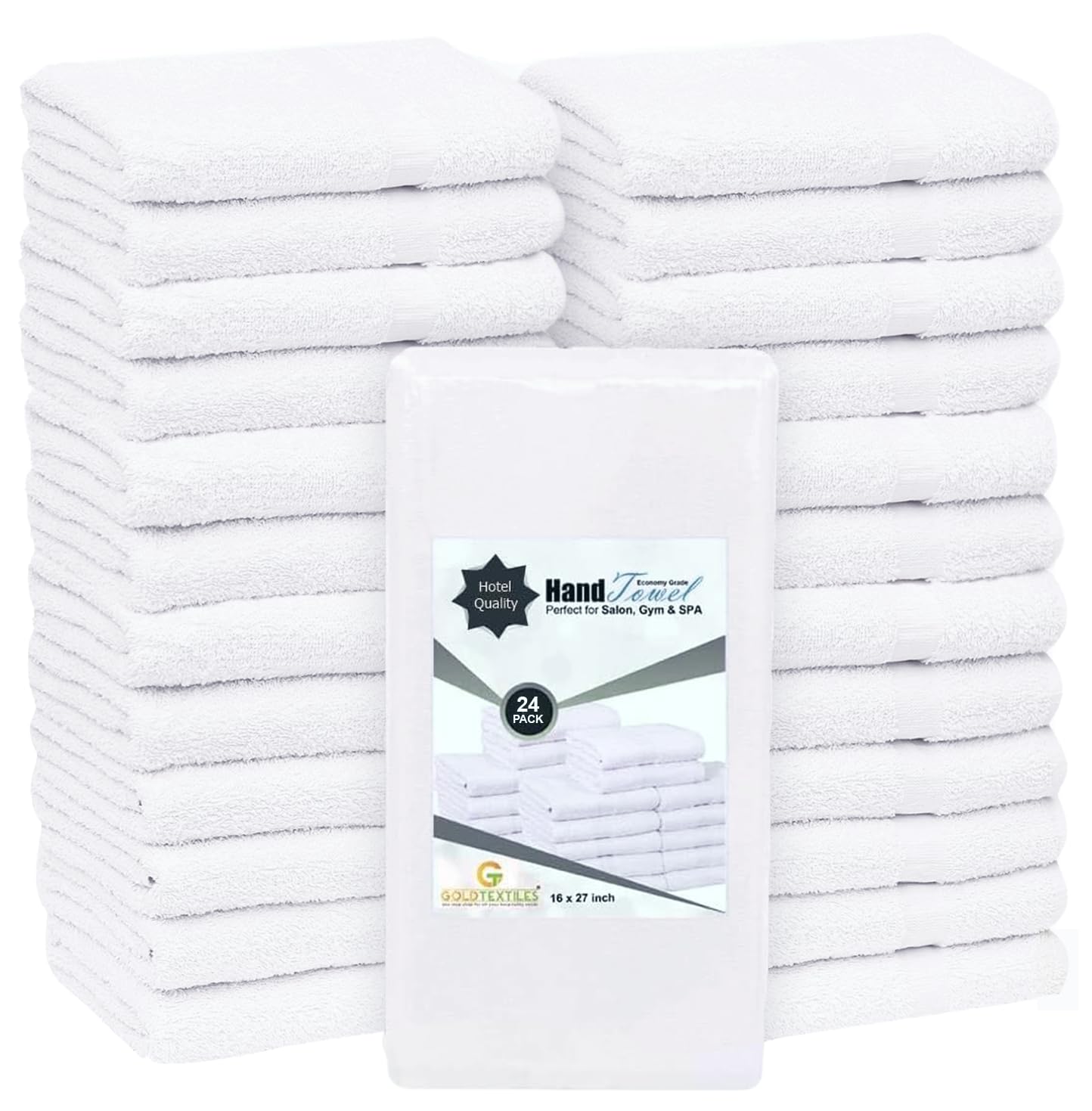 White Cotton Salon Hand Towels - 16x27 Inch, 24 Pack