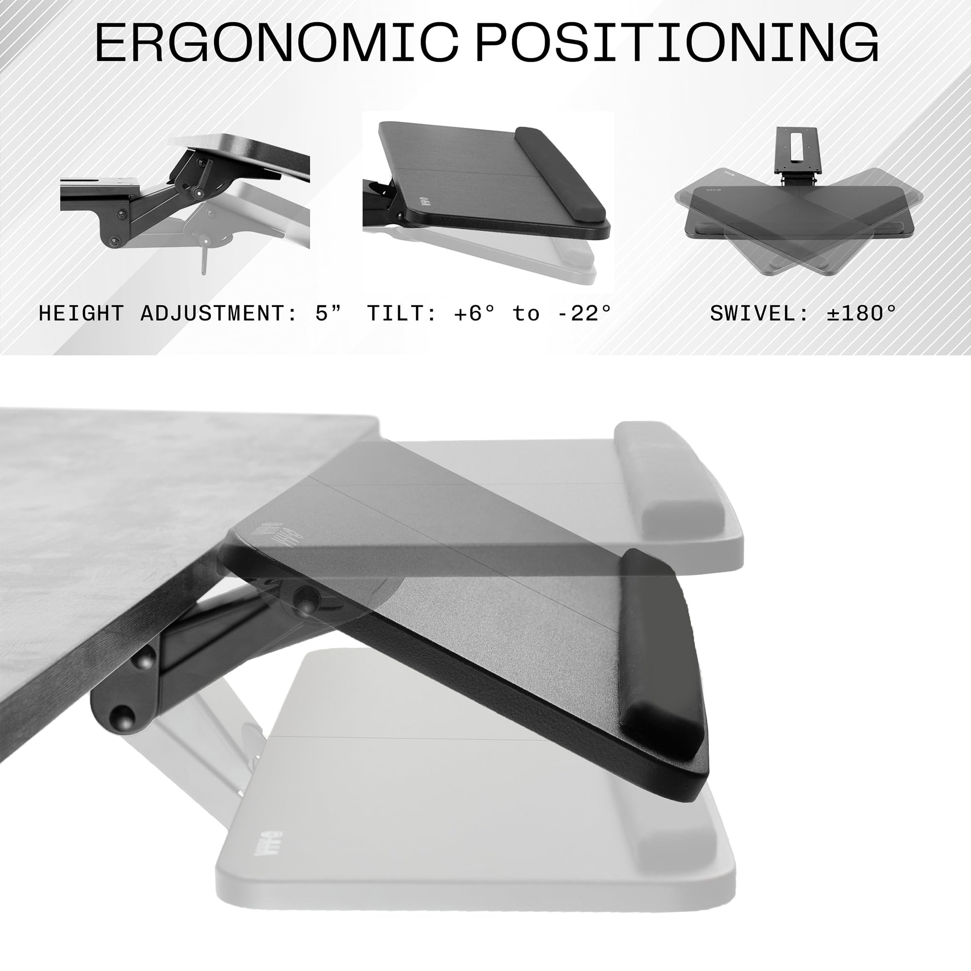 VIVO Ergonomic Under Desk Keyboard Tray - Adjustable Mouse Platform
