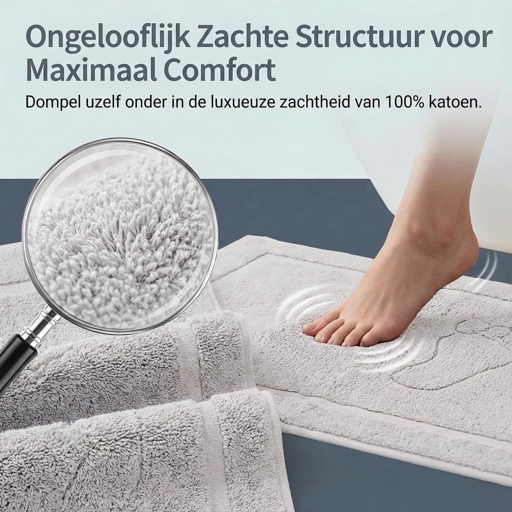 Komfortec Bath Mat 2 pcs,%100 Coton & 800 g/m², Washable, Absorbent, Quick Drying, 50 x 80 cm, White - image 2