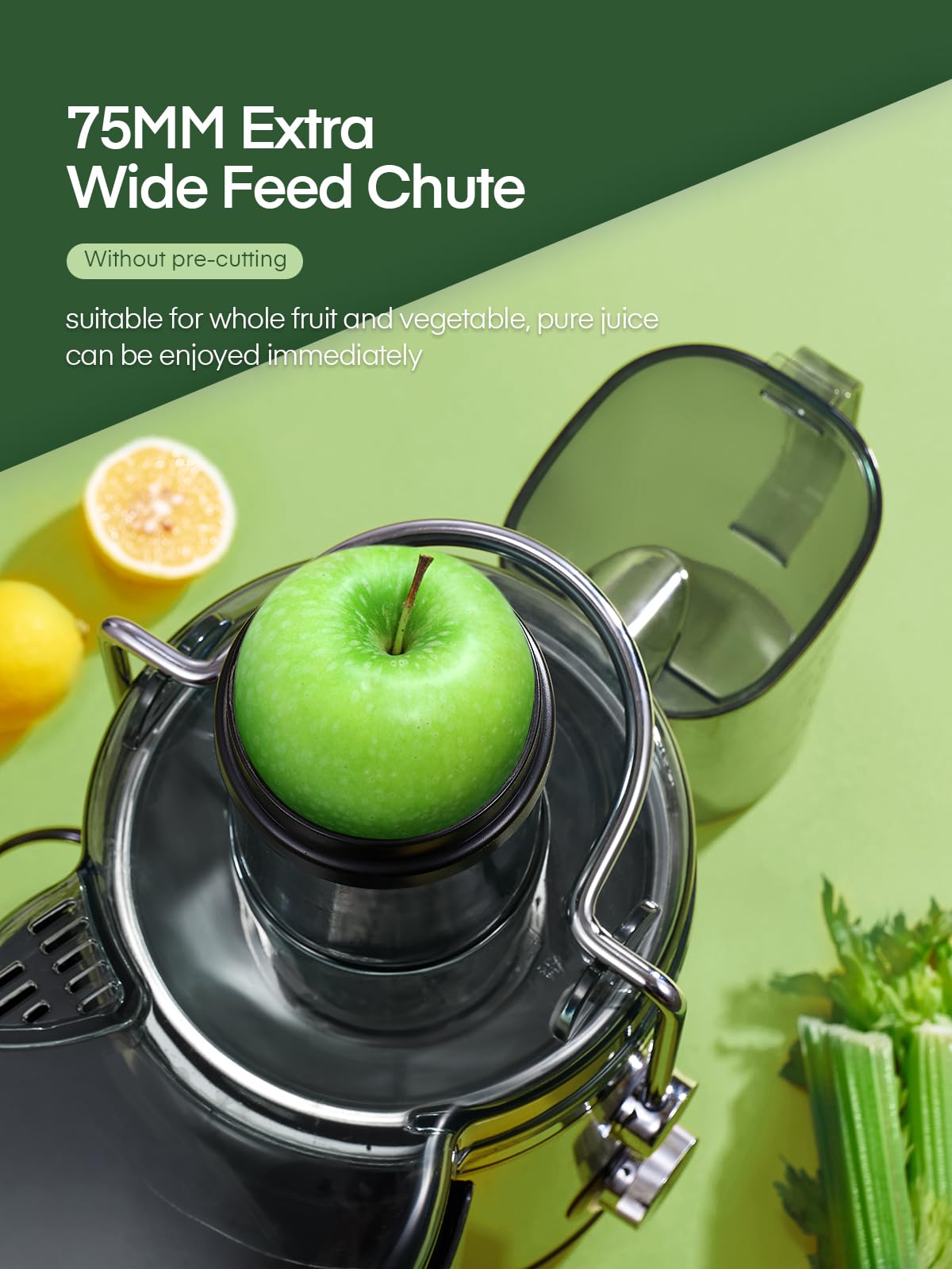 FOHERE 800W Juicer Machine – 75mm Large Feed Chute Fruit Extractor