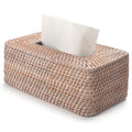 YANGQIHOME Rattan Tissue Box Cover – Hand Woven Wicker Holder, Whitewash