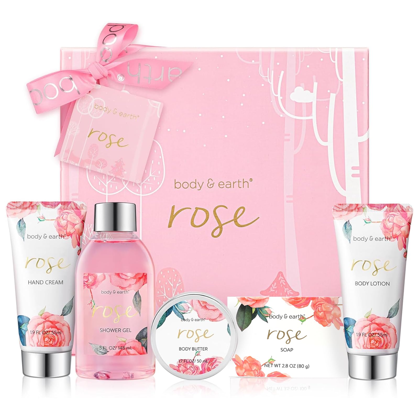 Body & Earth Rose Bath Spa Gift Set – 5 Piece Luxury Pamper Kit for Women
