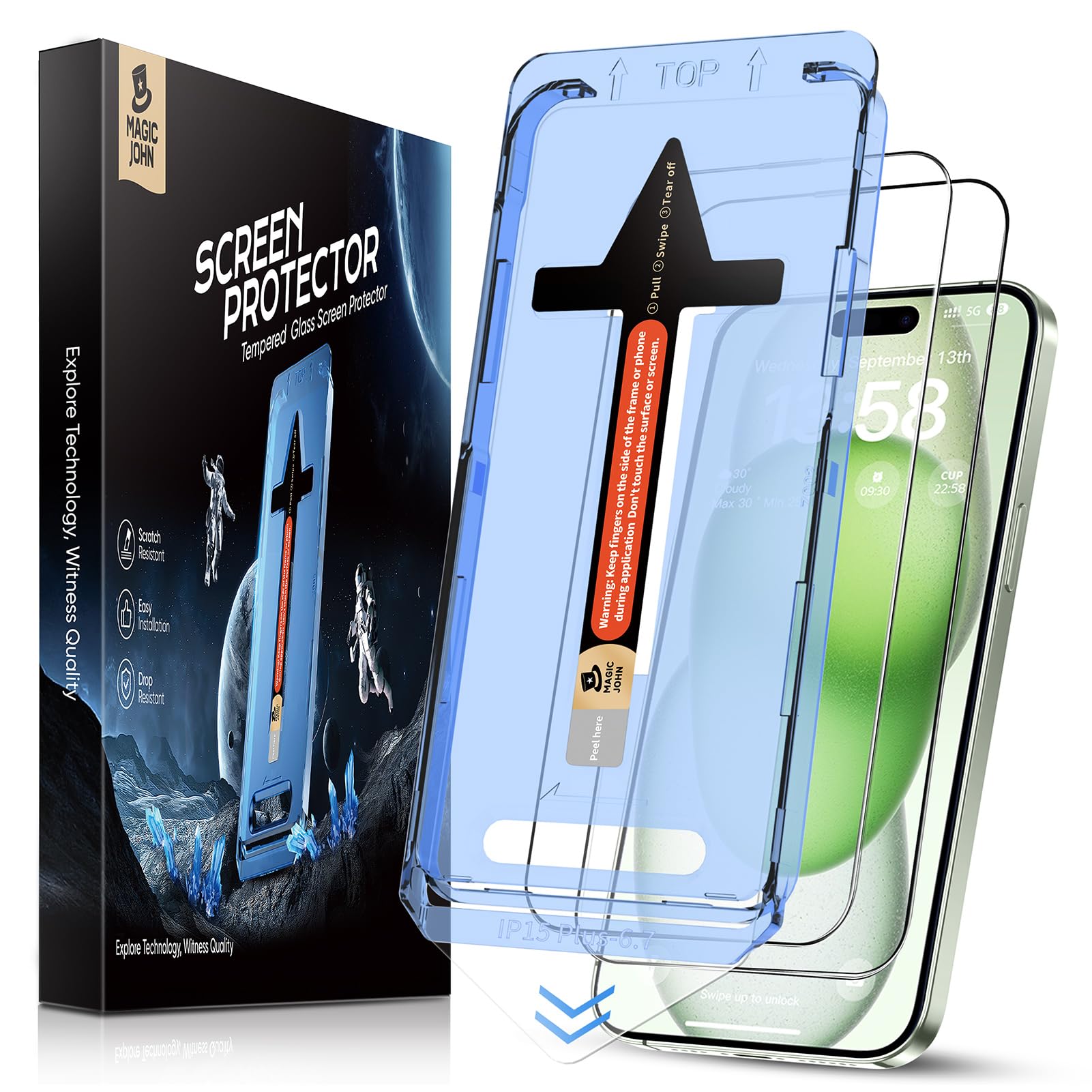 Magic John iPhone 15 Plus Screen Protector – Tempered Glass 2-Pack