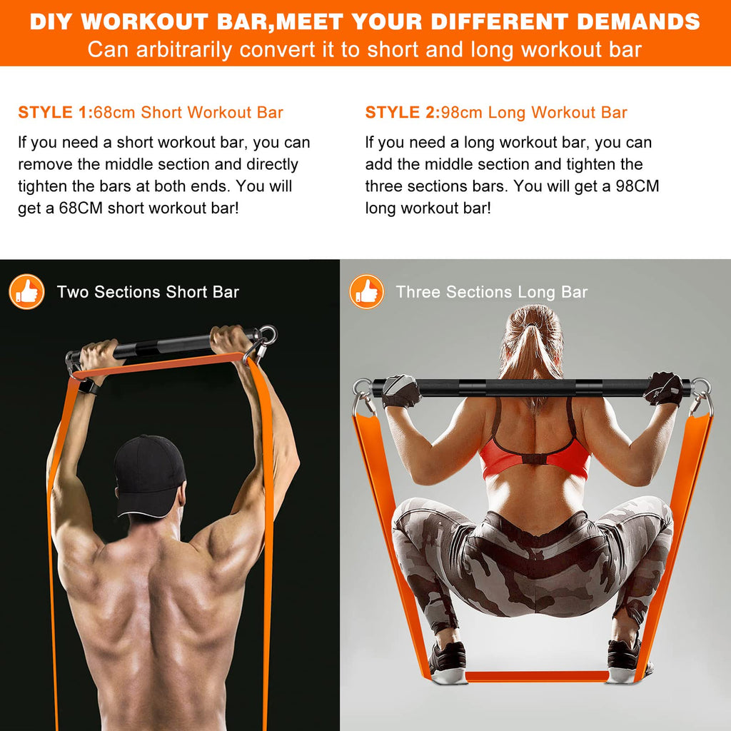 DASKING Resistance Bands Bar | Portable 500lb Steel Workout Bar for Home Gym
