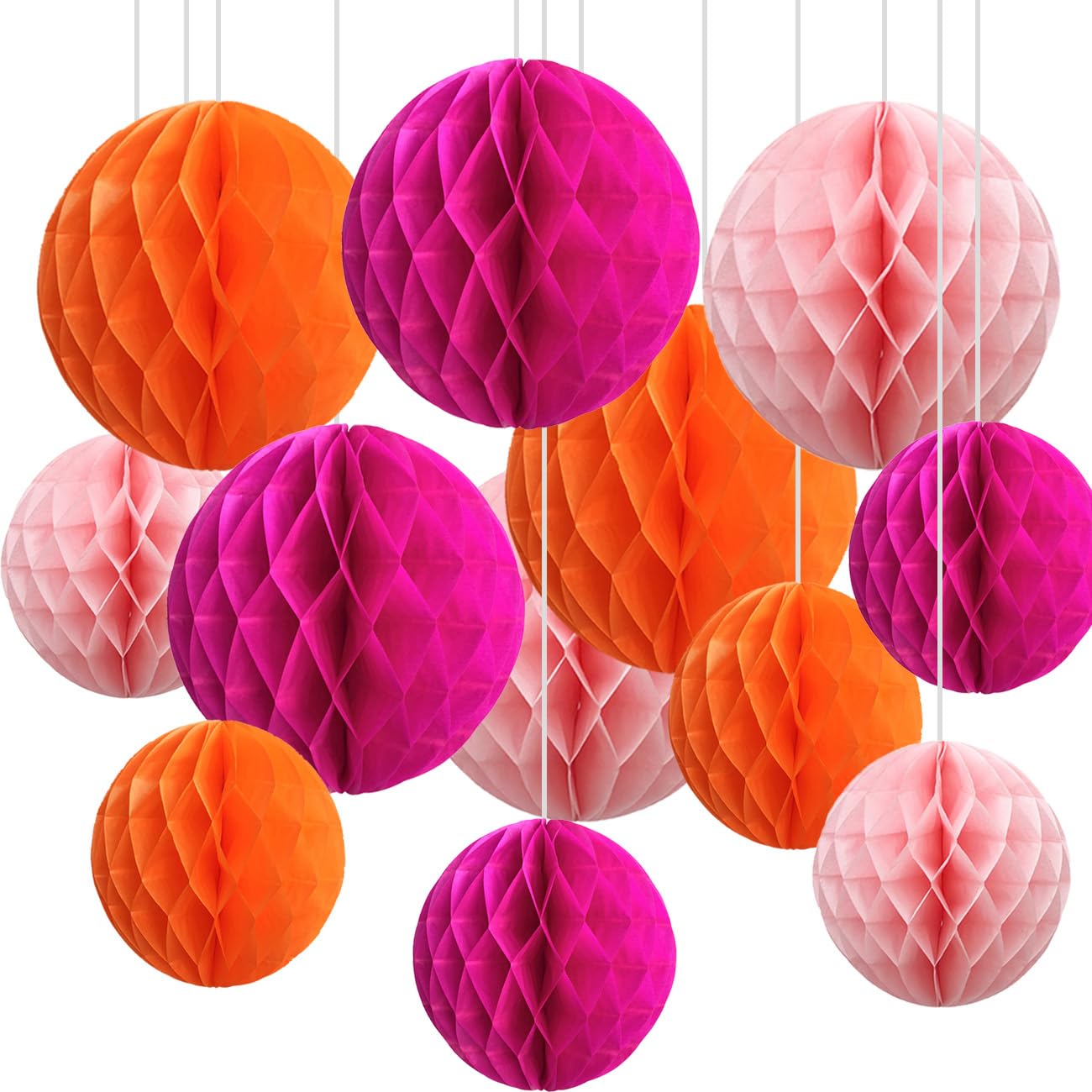 Jolof Store Paper Honeycomb Balls – 12pc Pink & Orange Party Decorations