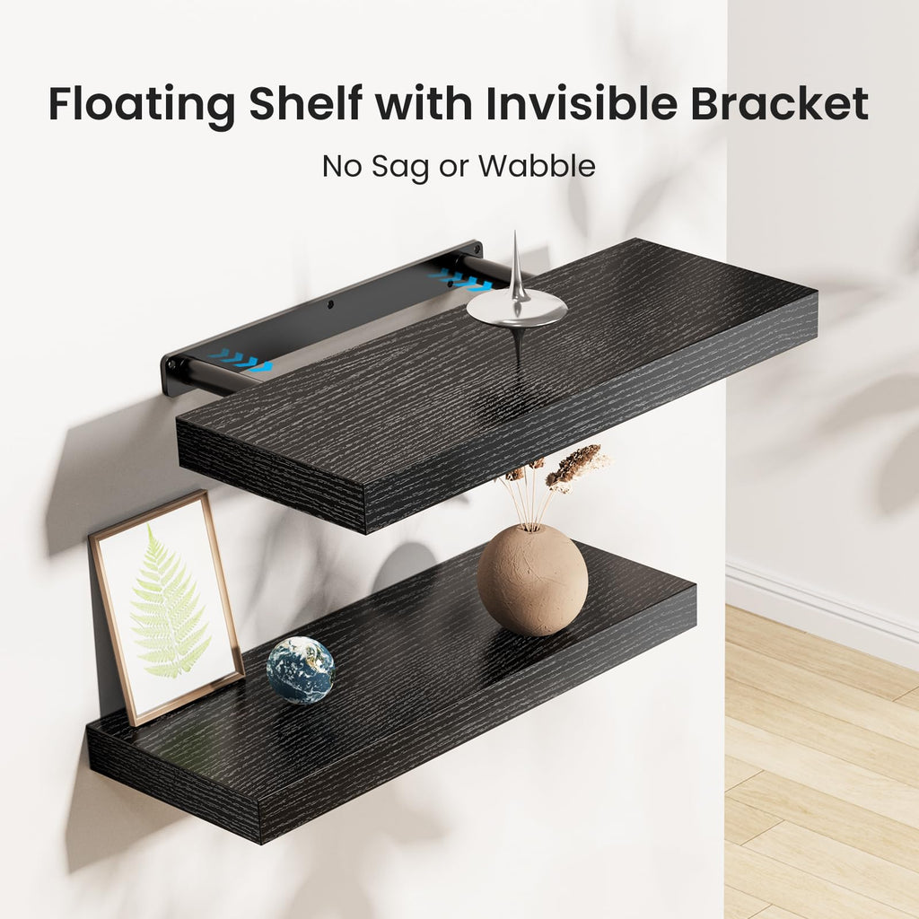 STOREMIC Black Floating Shelves – Set of 3 Modern MDF Wall Shelves