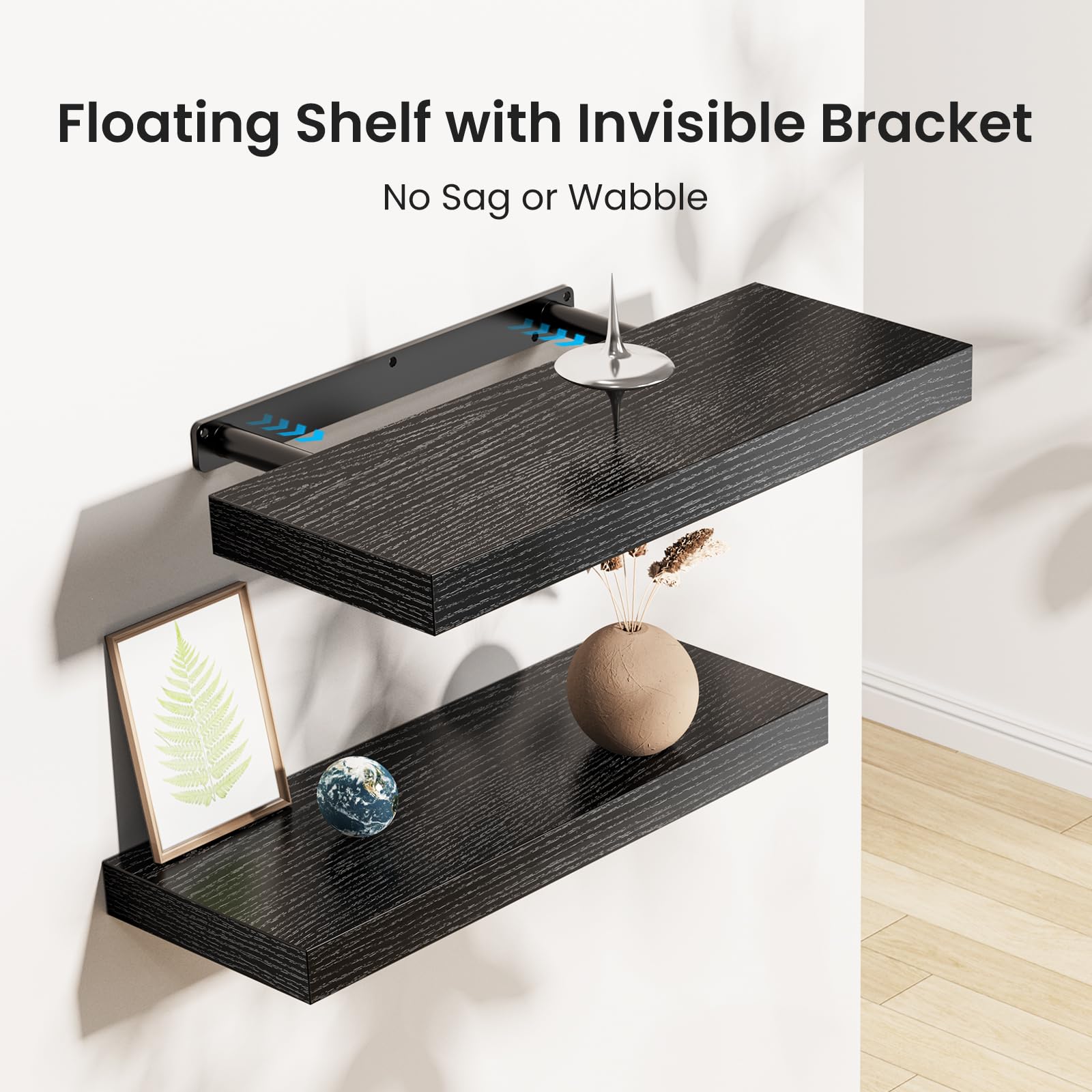 STOREMIC Black Floating Shelves – Set of 3 Modern MDF Wall Shelves