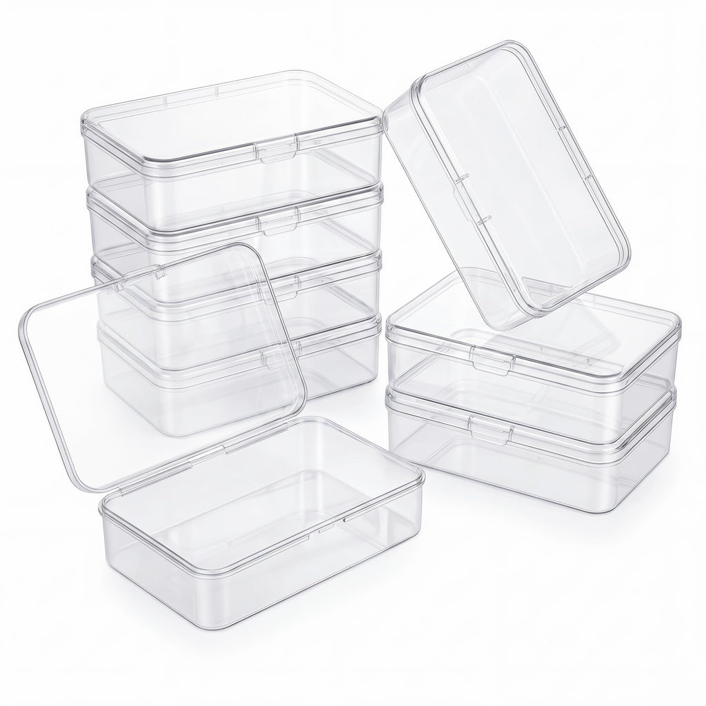 Small Bead Organizers-8 Pieces Plastic Storage Cases Mini Clear Bead Storage Containers Transparent Boxes with Hinged Lid and Rectangle Craft Supply
