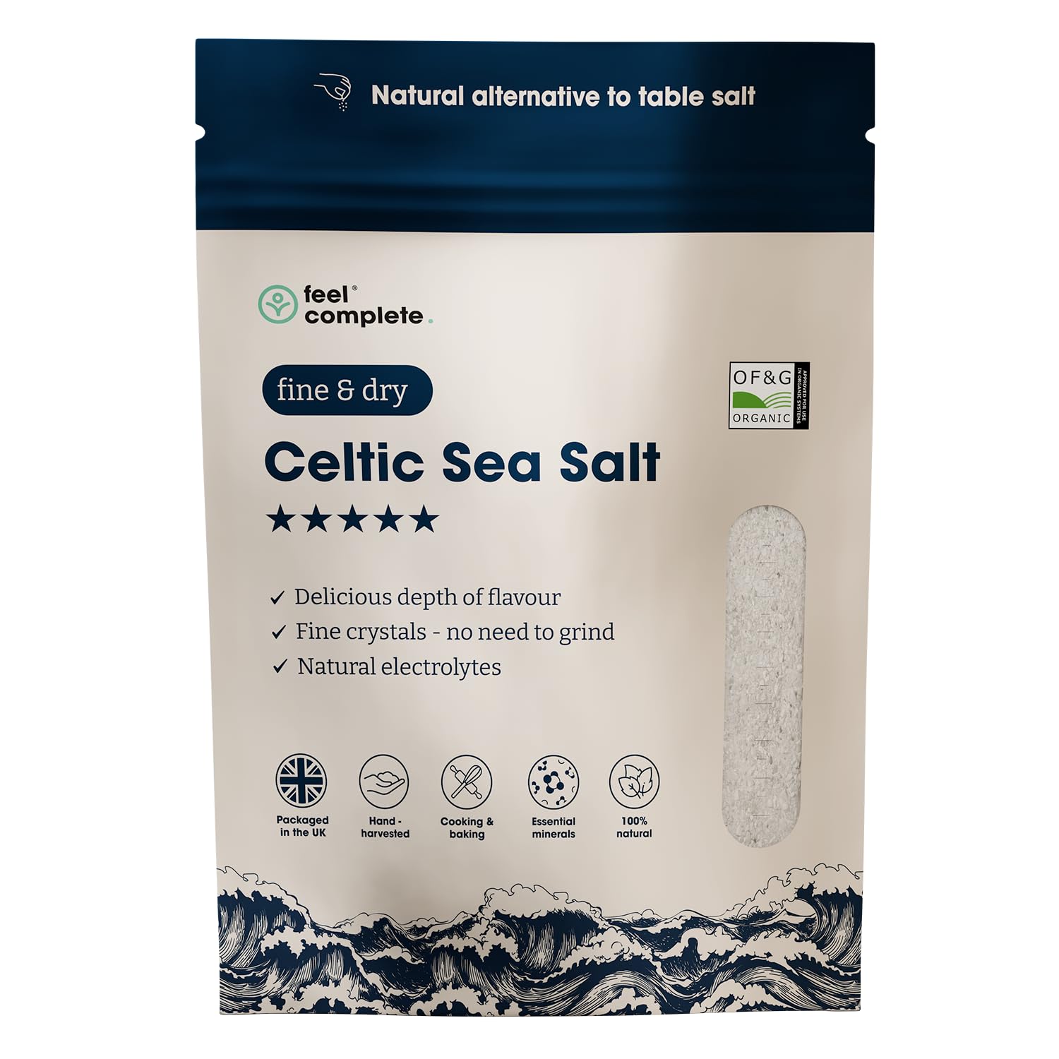 Feel Complete Fine & Dry Celtic Sea Salt – 500g Organic Mineral Salt