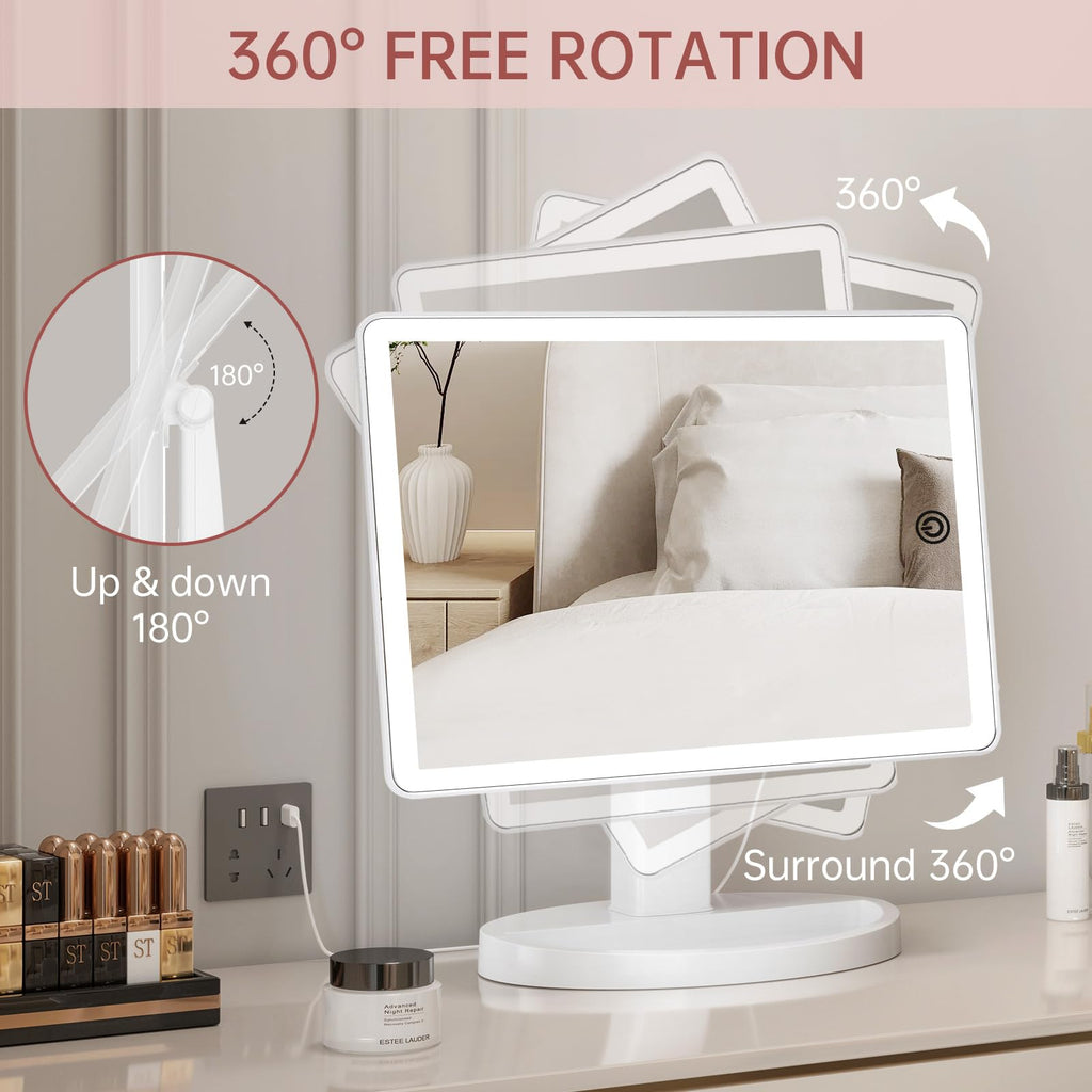 FUNTOUCH Large Lighted Makeup Mirror | 88 LED Vanity Mirror with 10X Zoom