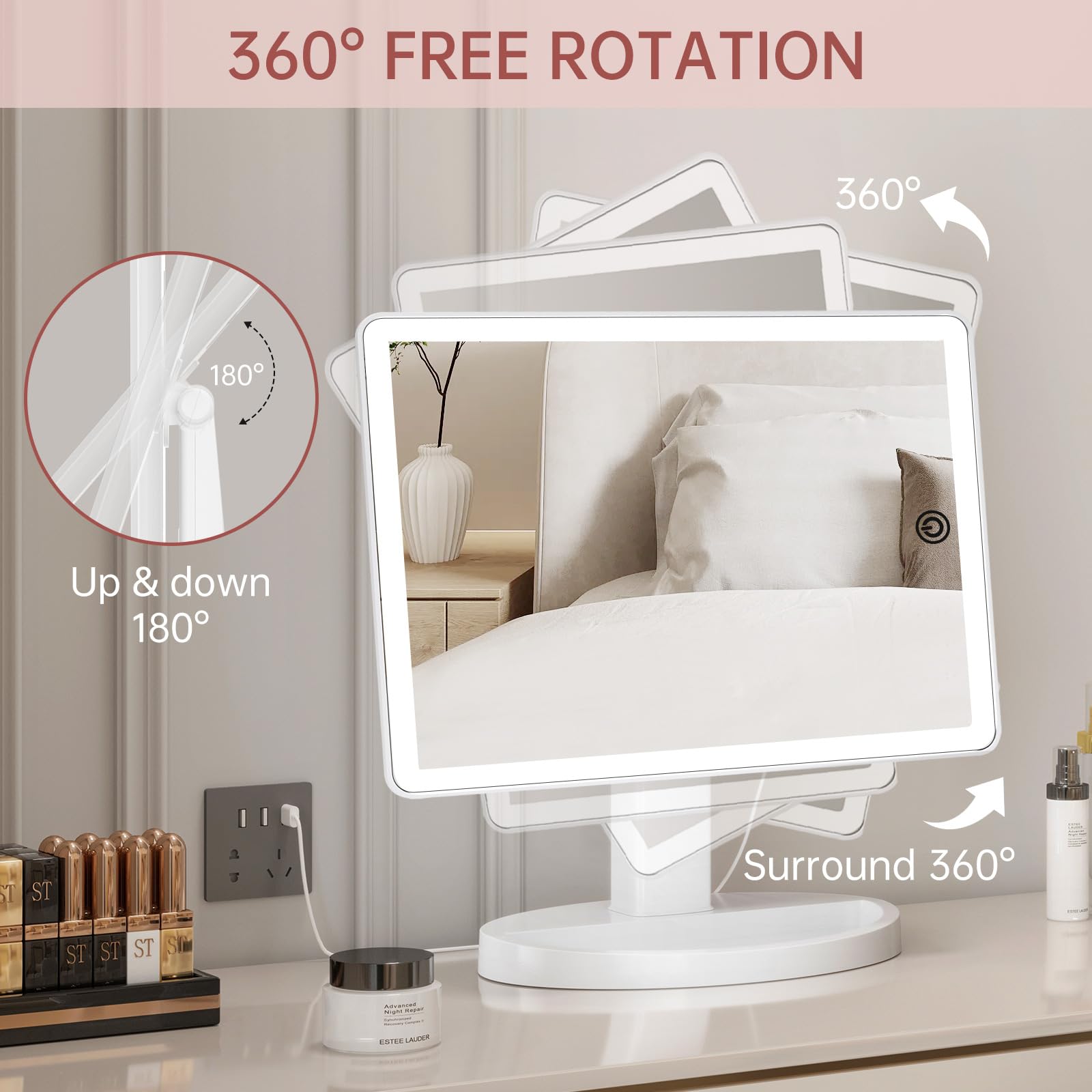 FUNTOUCH Large Lighted Makeup Mirror | 88 LED Vanity Mirror with 10X Zoom