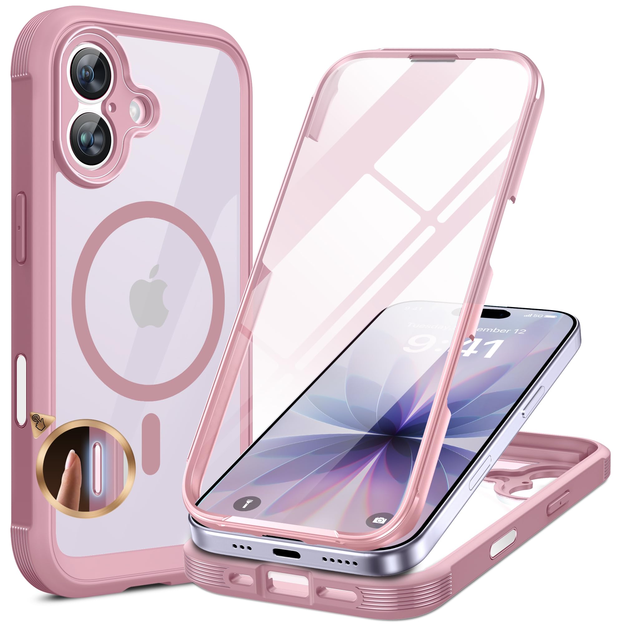 Miracase iPhone 17 Magnetic Case with Screen Protector – Dark Pink