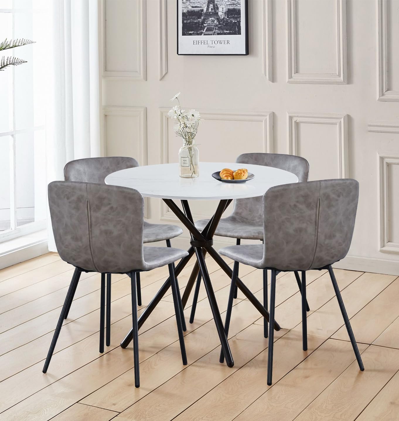 Hallowood Furniture Cullompton 4 Seater White Marble Round Dining Set