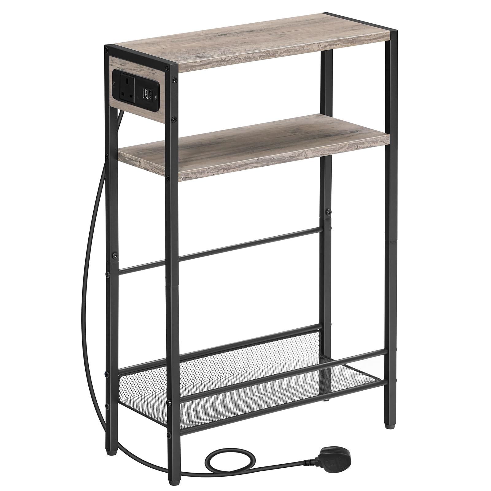 HOOBRO Slim Side Table with Charging Station | 3-Tier Narrow End Table