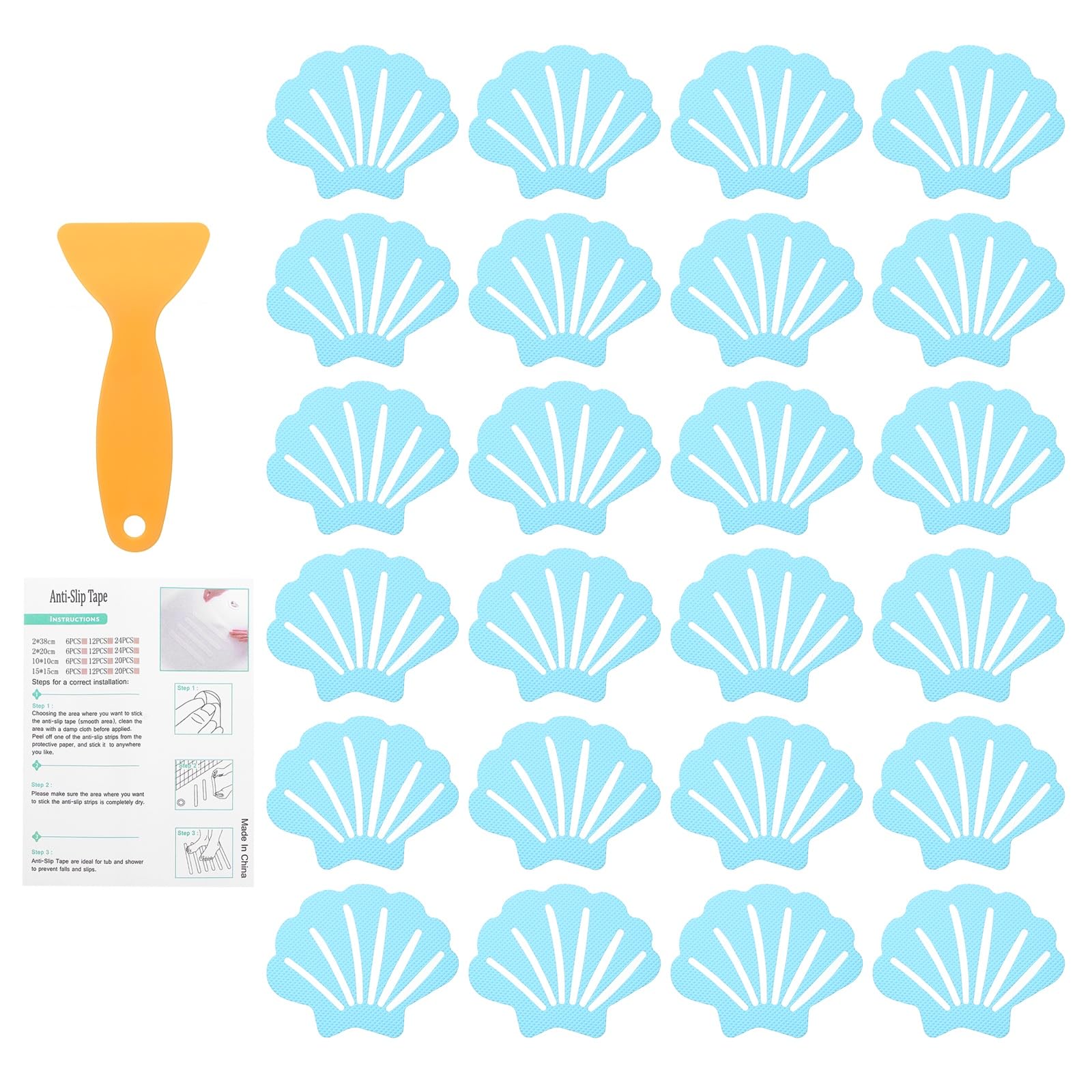 Jolof Store 24Pcs Shell Non-Slip Bathtub Stickers – Blue PEVA Decals