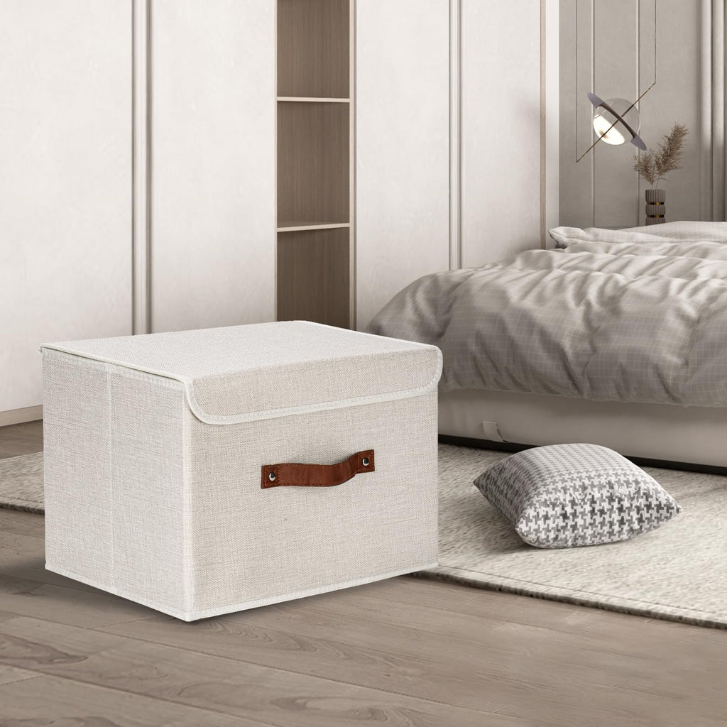 TYEERS Collapsible Storage Box with Lid, Fabric Storage Box for Clothes, Wardrobe Storage, 38x25x25 cm, Set of 3, Beige - image 5