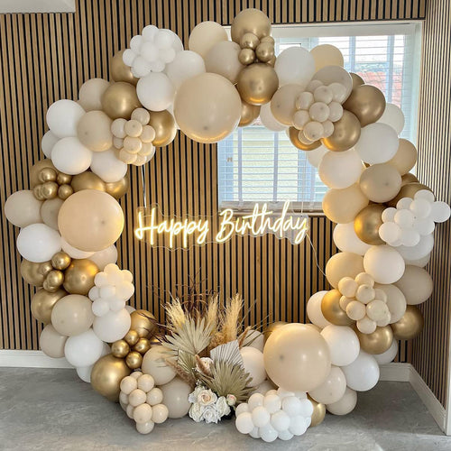 185 Pcs White Sand Gold Balloon Arch Kit | Boho Party Garland
