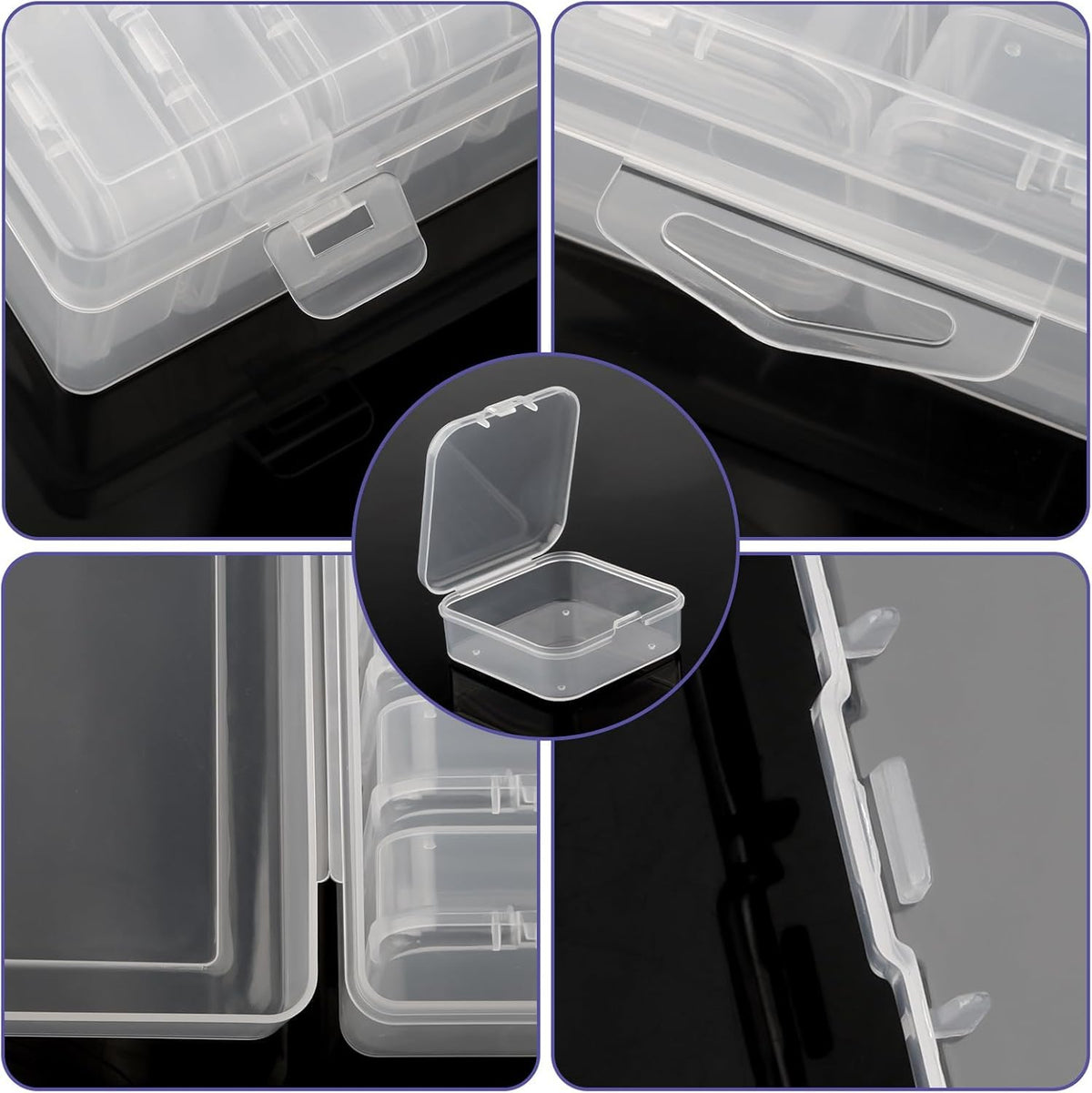 Bhina Pack of 2 Small Storage Boxes 5.5 x 5.5 x 2 cm Mini Storage Box Made of Clear Plastic Pearl Storage Boxes with Hinged Lid for Beads - image 2
