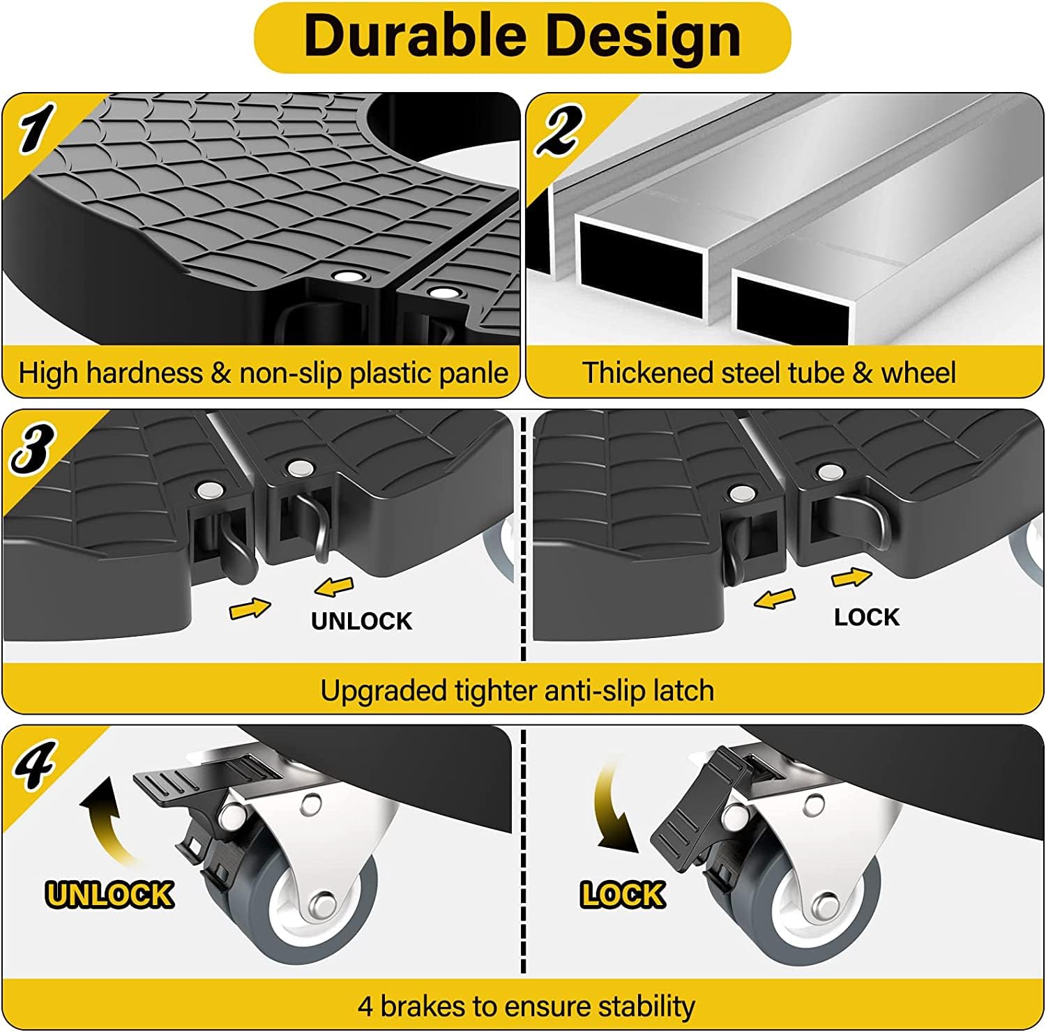 WELDUN 2 Pack Heavy Duty Plant Caddy with Wheels - Adjustable 40-57cm