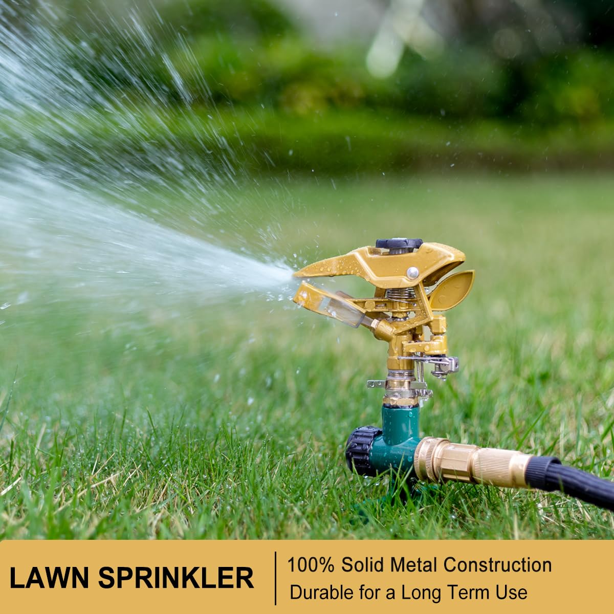 FANHAO Heavy Duty Metal Impact Lawn Sprinkler with Spike Base | 360 Degree