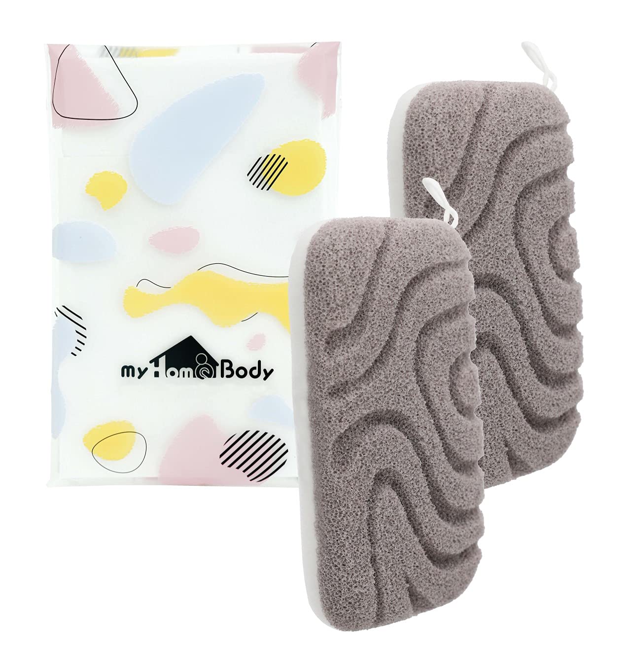 myHomeBody Dual-Texture Shower Sponge | Exfoliating Body Scrubber, 2pcs