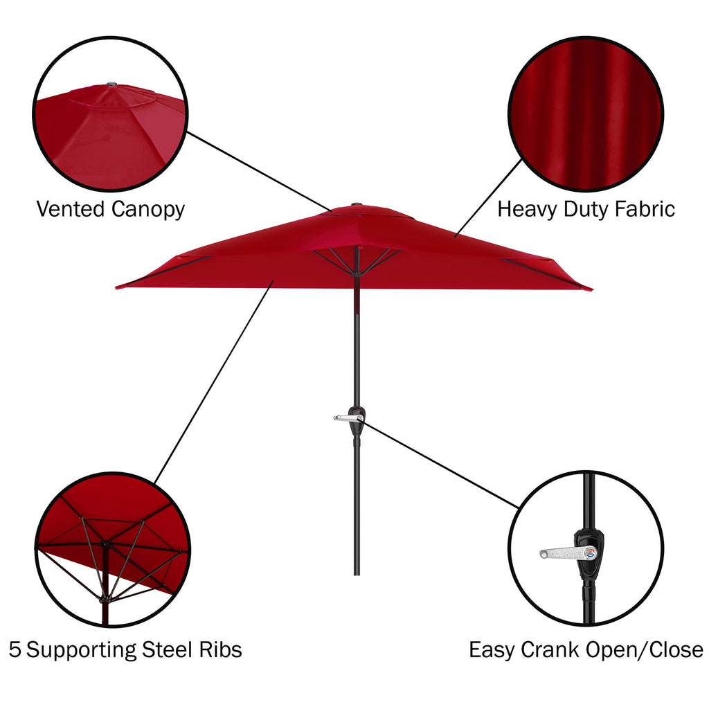 Jolof Store 9-Foot Half Patio Umbrella | Red Vented Canopy with Crank