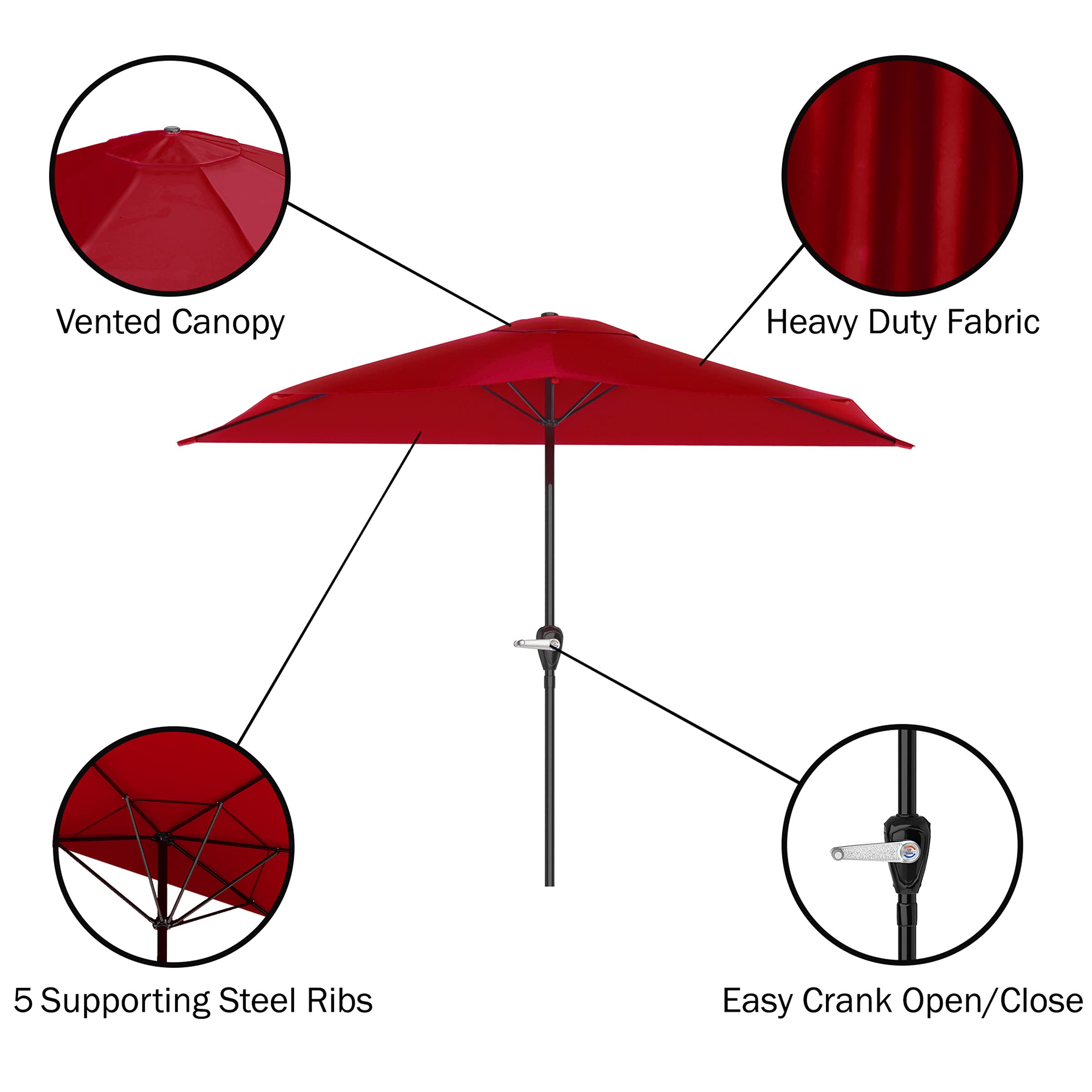 Jolof Store 9-Foot Half Patio Umbrella | Red Vented Canopy with Crank