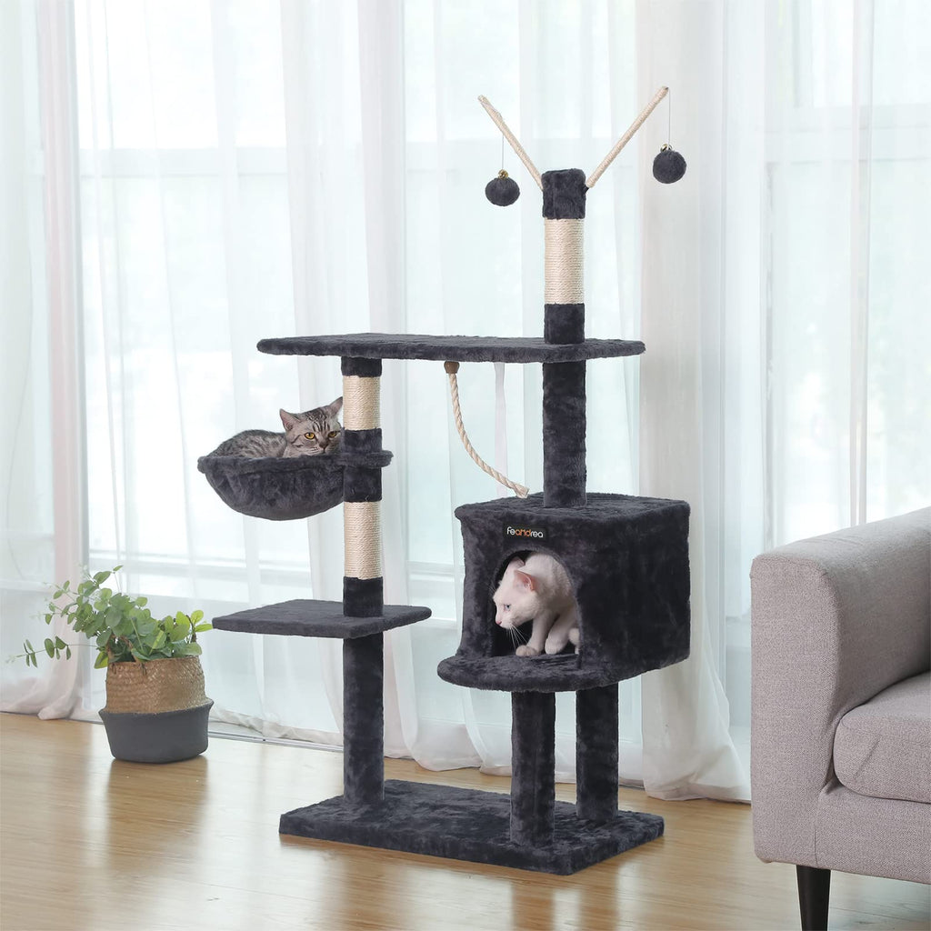 FEANDREA 134cm Cat Tree Scratcher | Multi-Level Condo with 2 Houses - Grey