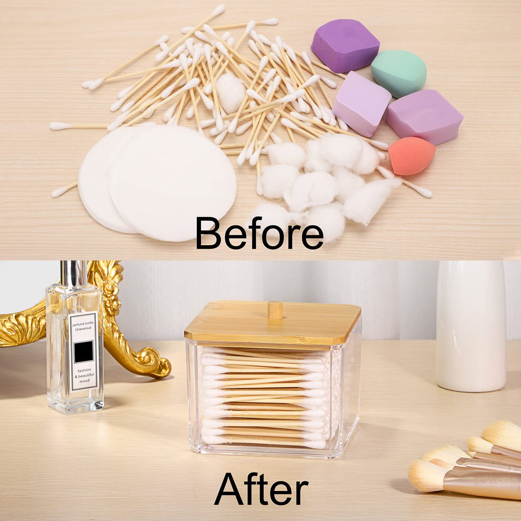 SUMTree Square Qtip Cotton Ball Holder Qtip Dispenser with Bamboo Lid - image 4