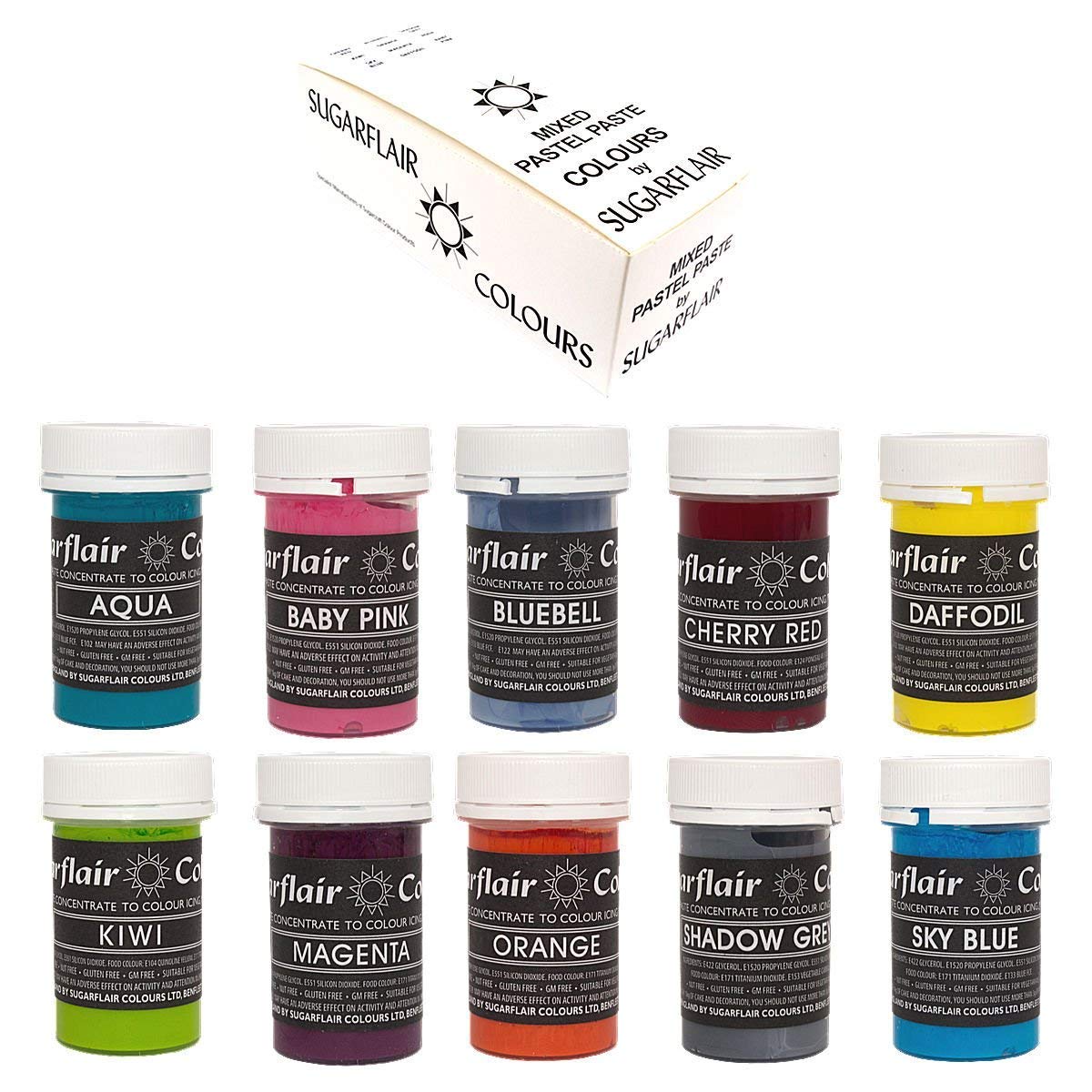 Sugarflair Pastel Food Colouring Paste - Concentrated Set of 10 Mixed Colours