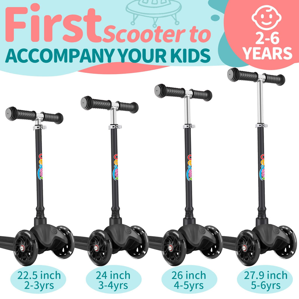 BELEEV 3 Wheel Scooter for Kids Ages 2-6 | Light-Up Wheels & Adjustable Height