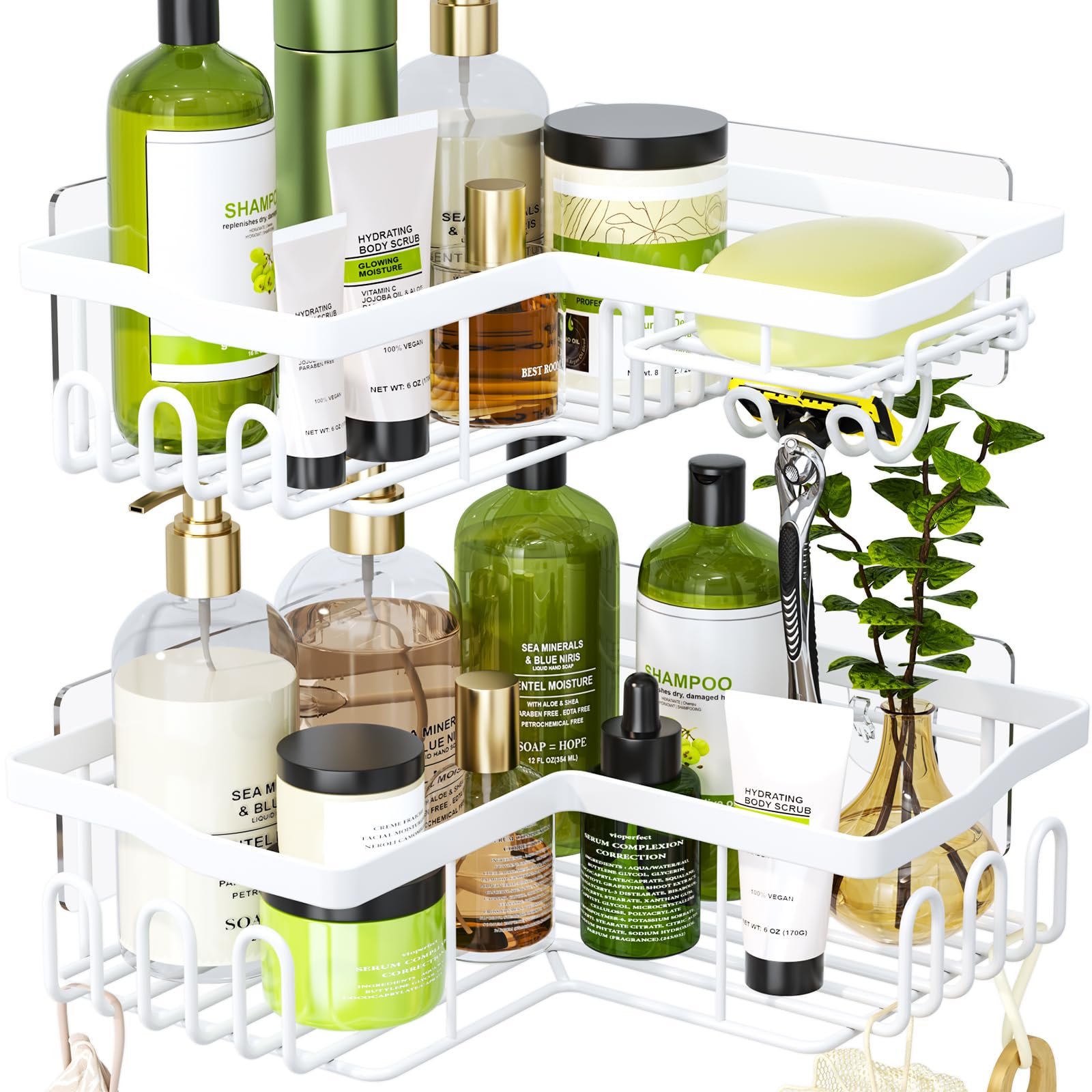HapiRm Corner Shower Caddy | 2-Pack No-Drill Stainless Steel Shelves