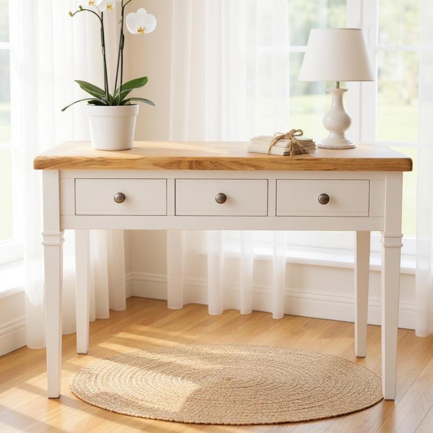 Jolof Store Oak White Painted Dressing Table | 3 Drawer Vanity Desk
