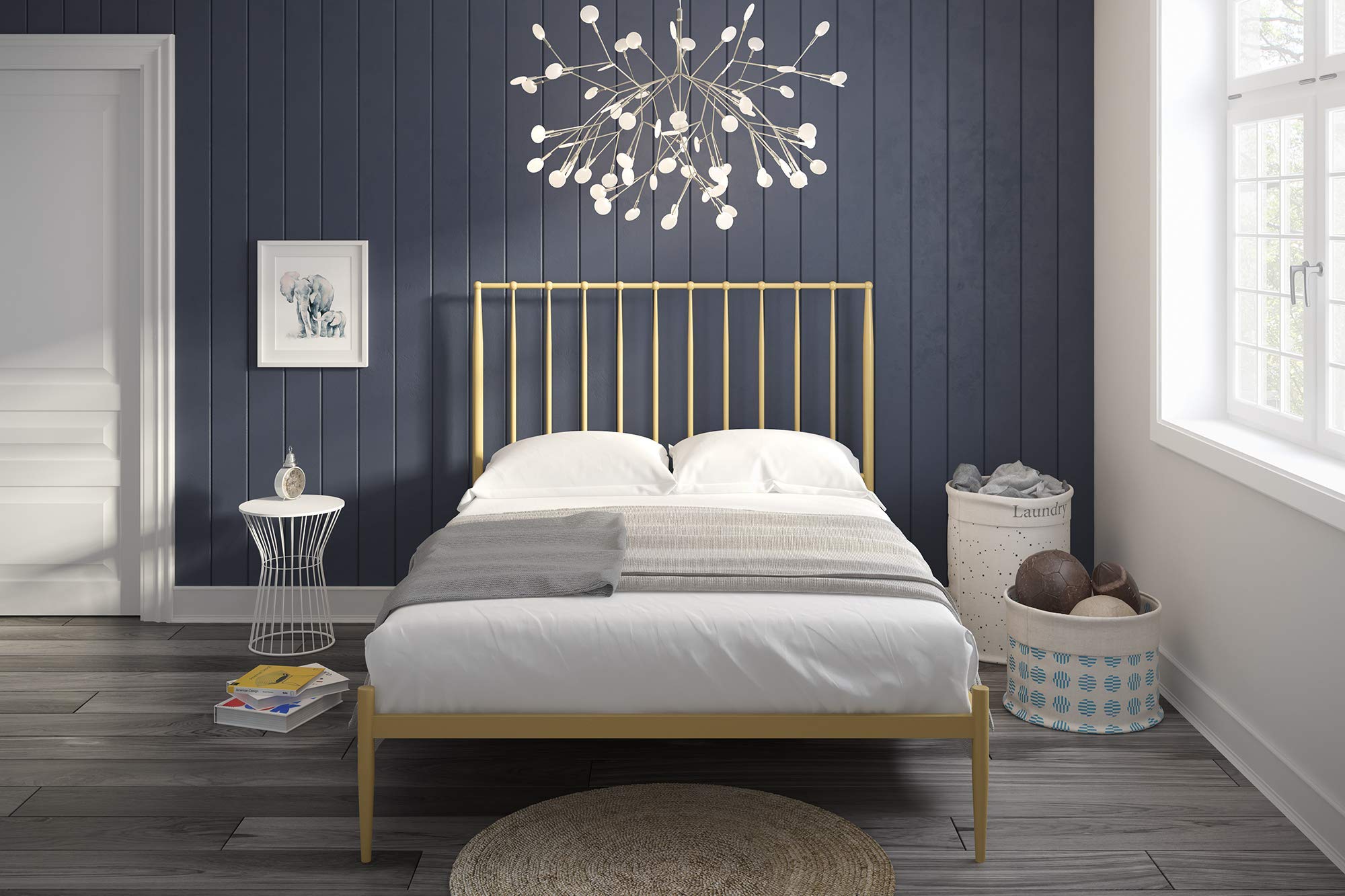 Jolof Store Giulia Modern Metal Platform Bed Frame - Gold - UK Double