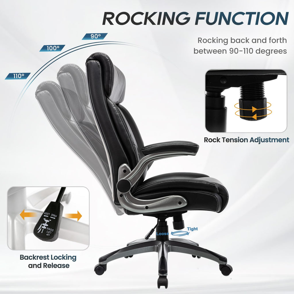 Ergonomic Executive Office Chair with Adjustable Lumbar Support, Flip-up Armrests, Double Padded Seat & Tilt Function - image 3