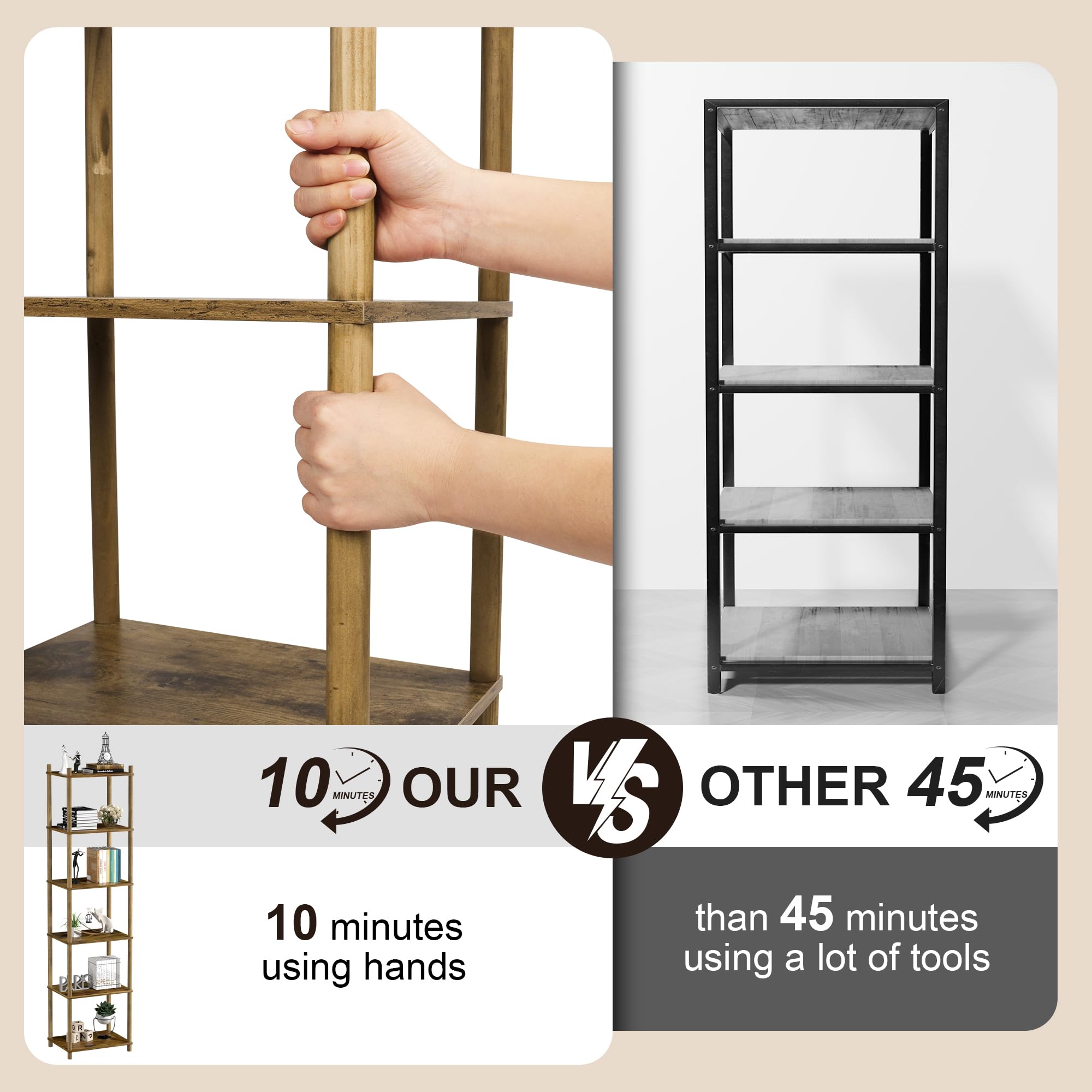 YGYQZ 6-Tier Narrow Bookshelf – Tall Rustic Brown Corner Storage Unit