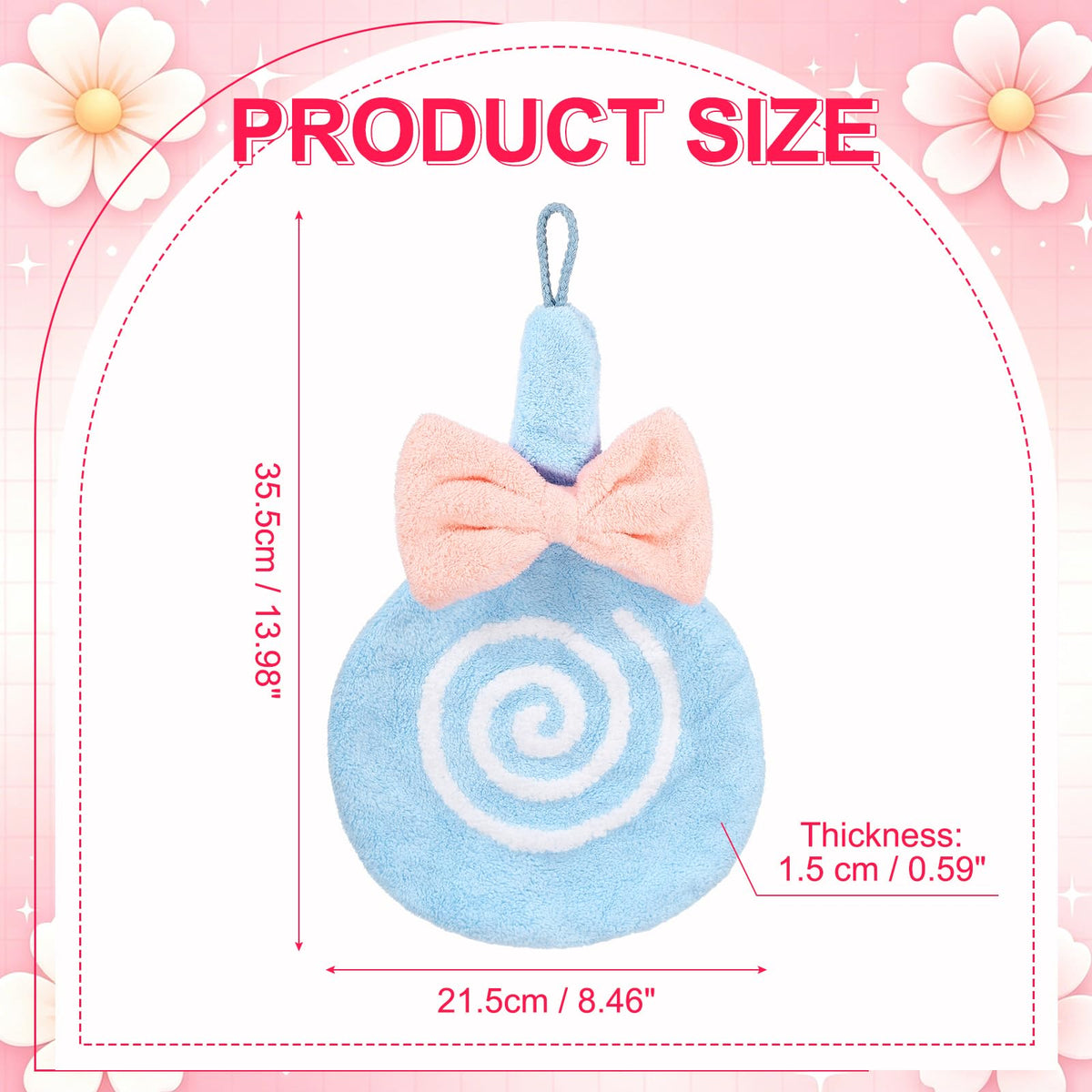 sourcing map Cute Hand Towels, Soft Coral Hanging Hand Towel with Hanging Loop, Lollipop Pattern, Highly Absorbent - image 2