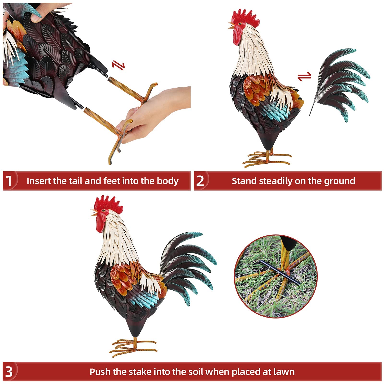 Chisheen Metal Rooster Garden Statue – Handcrafted Outdoor Chicken Decor