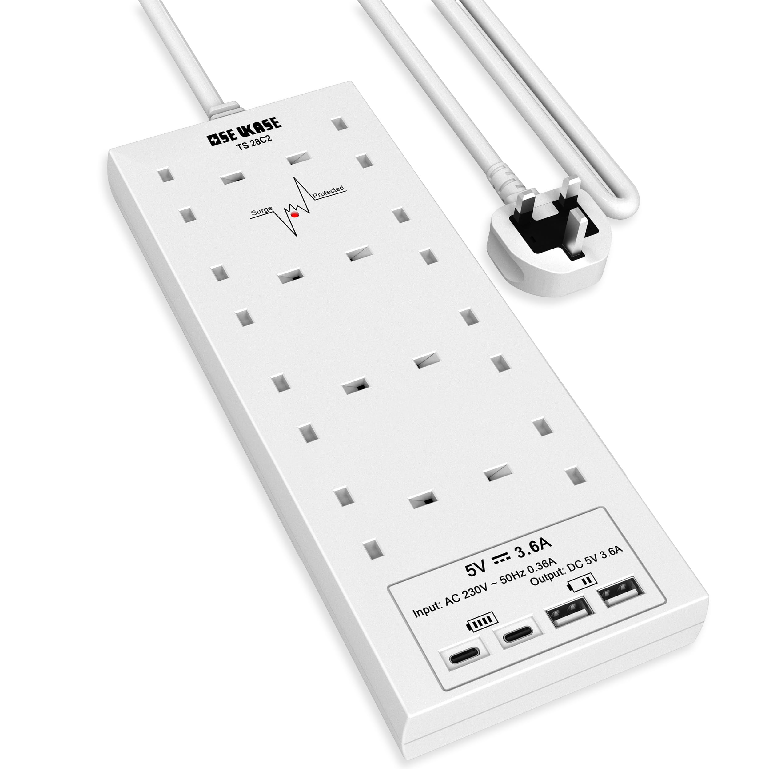 Jolof Store 8-Way Surge Protected Extension Lead with 4 USB Ports - 2M