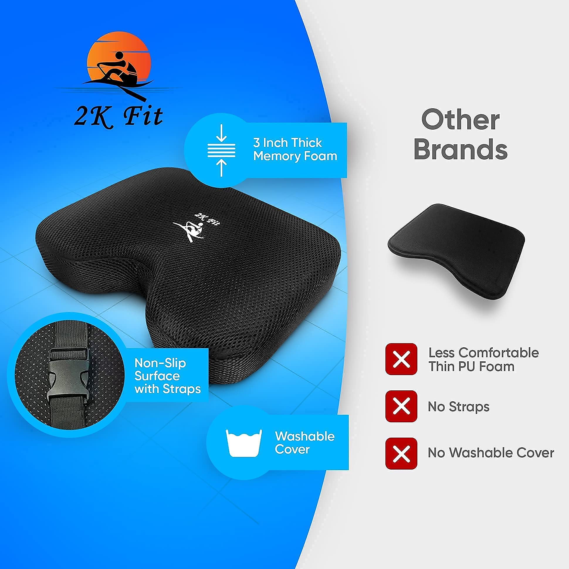 Rowing Machine Seat Cushion – 3" Memory Foam for Concept 2