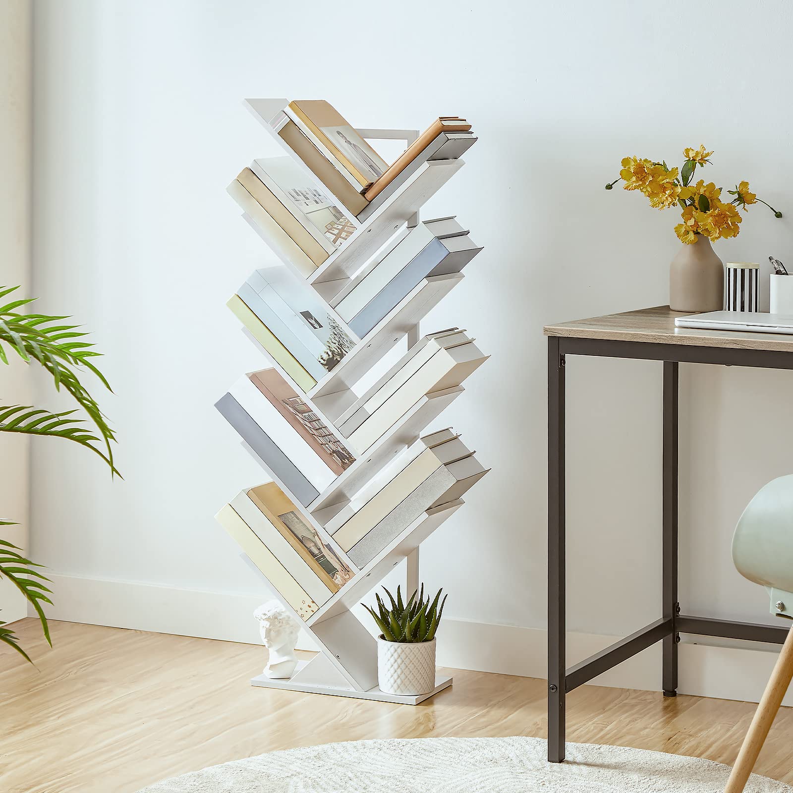 HOOBRO 9-Tier Tree Bookshelf | Tall Floor Standing Bookcase, White