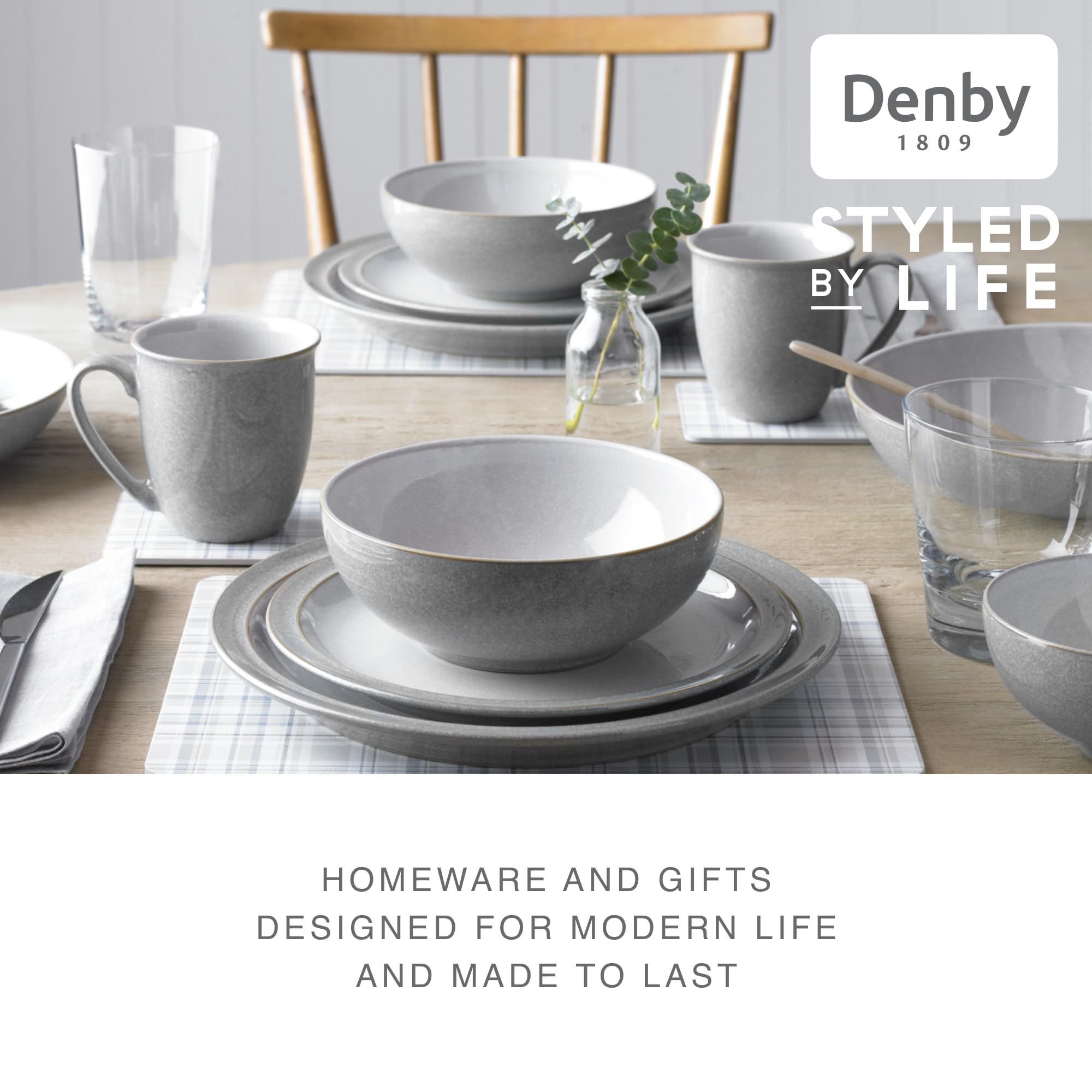 Denby Elements Light Grey Coffee Mug Set of 4 | 330ml Stoneware Ceramic