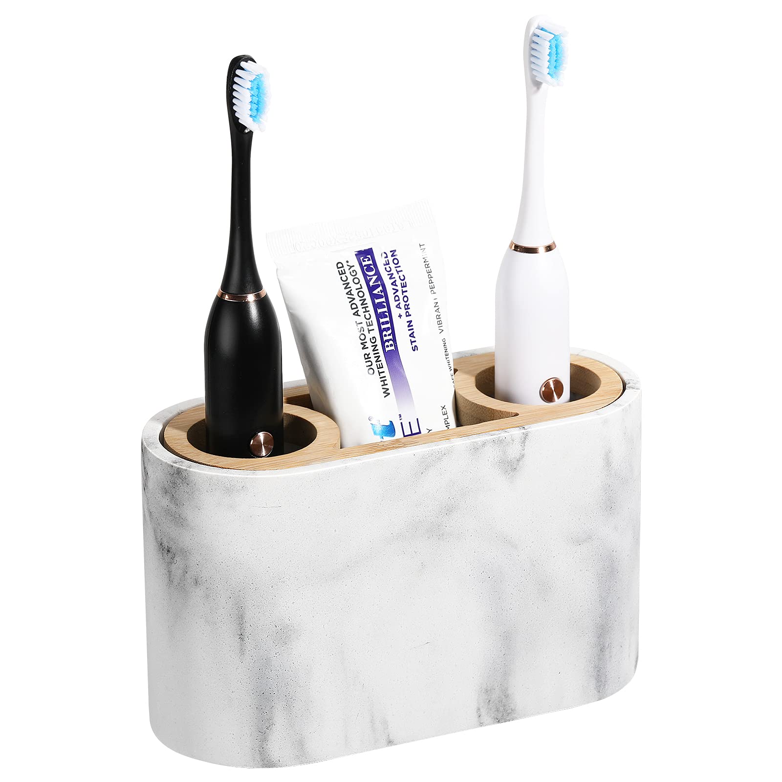 Shinowa Resin Toothbrush Holder – Marble Style Bathroom Organizer, White
